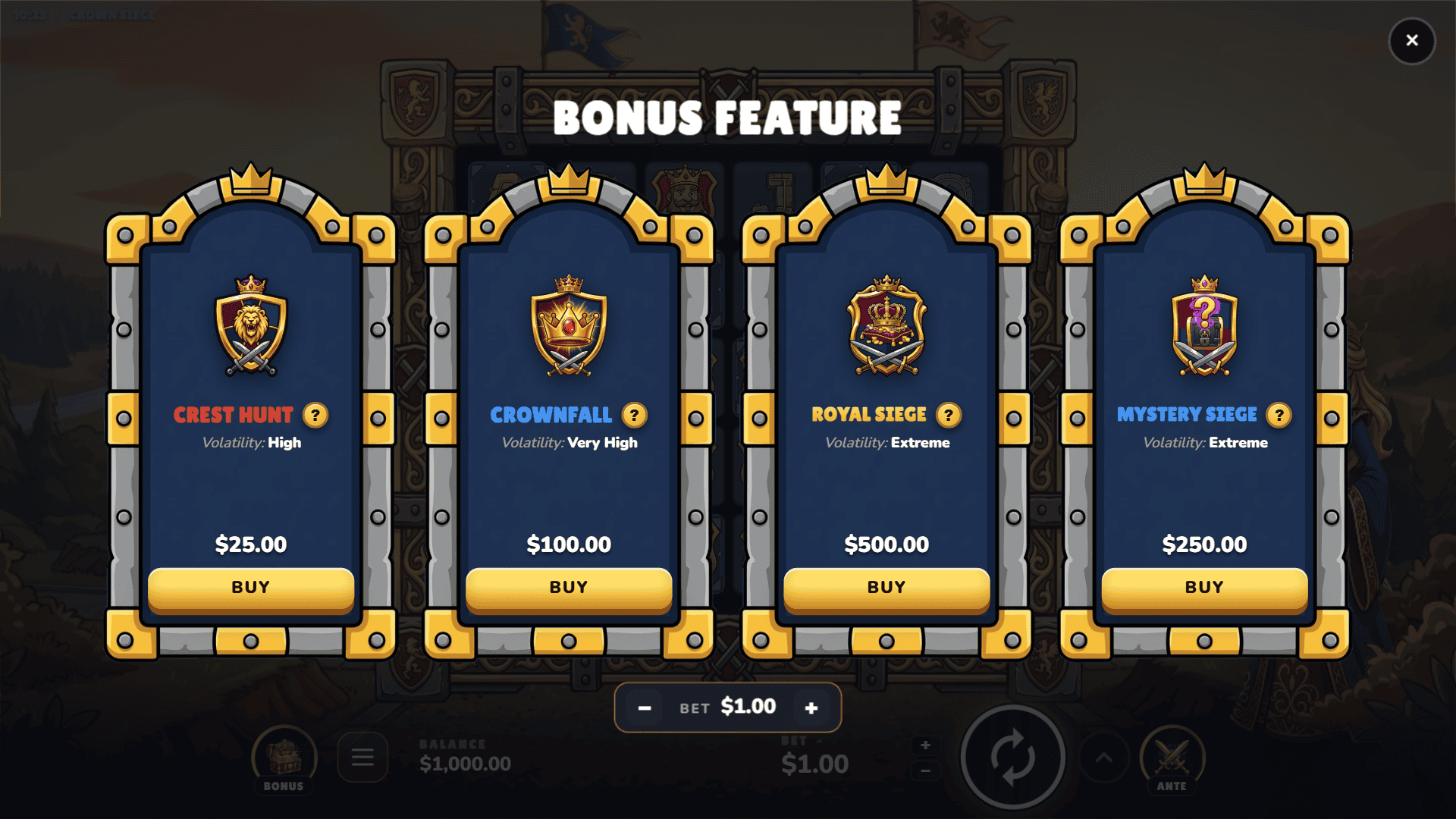 Crown Siege bonus buy menu