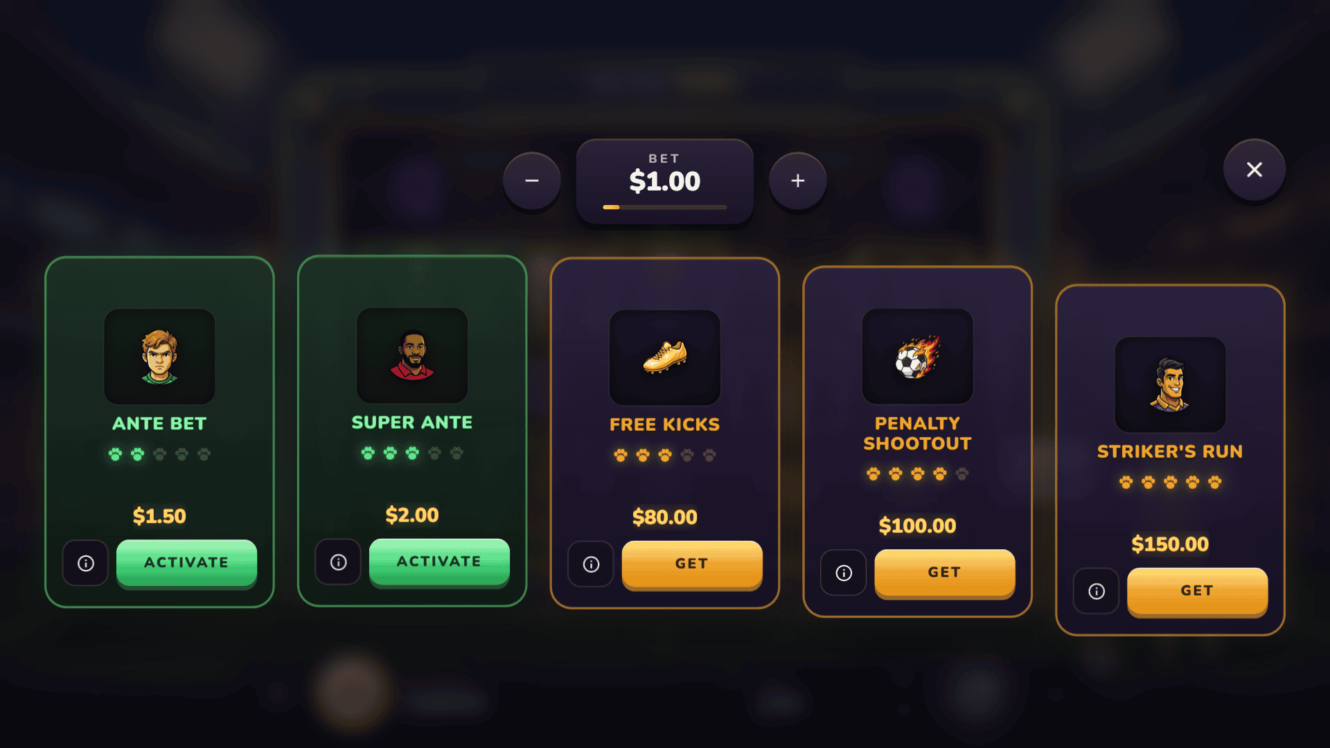 Goal Rush Golazo bonus buy menu