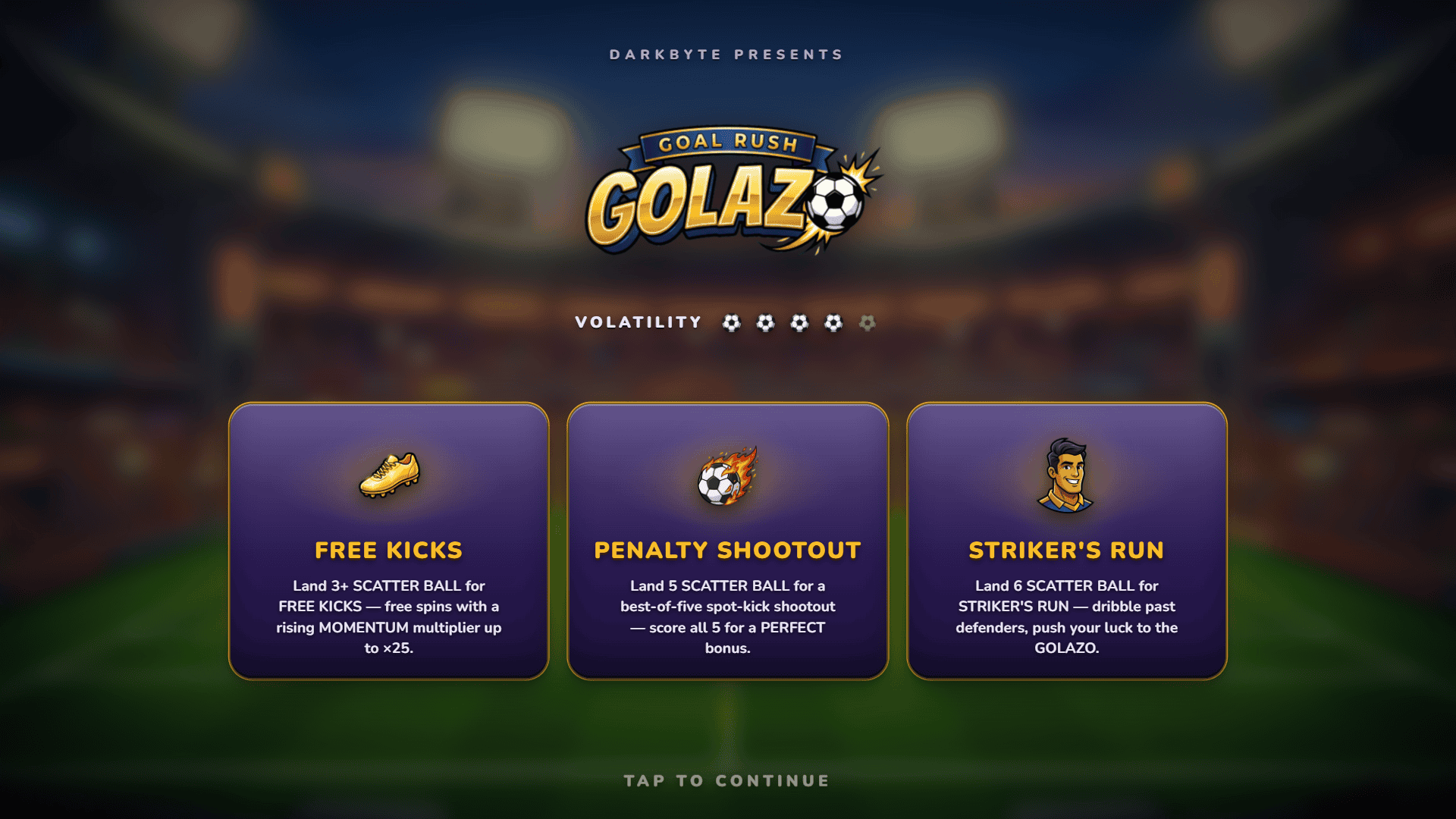 Goal Rush Golazo slot intro screen