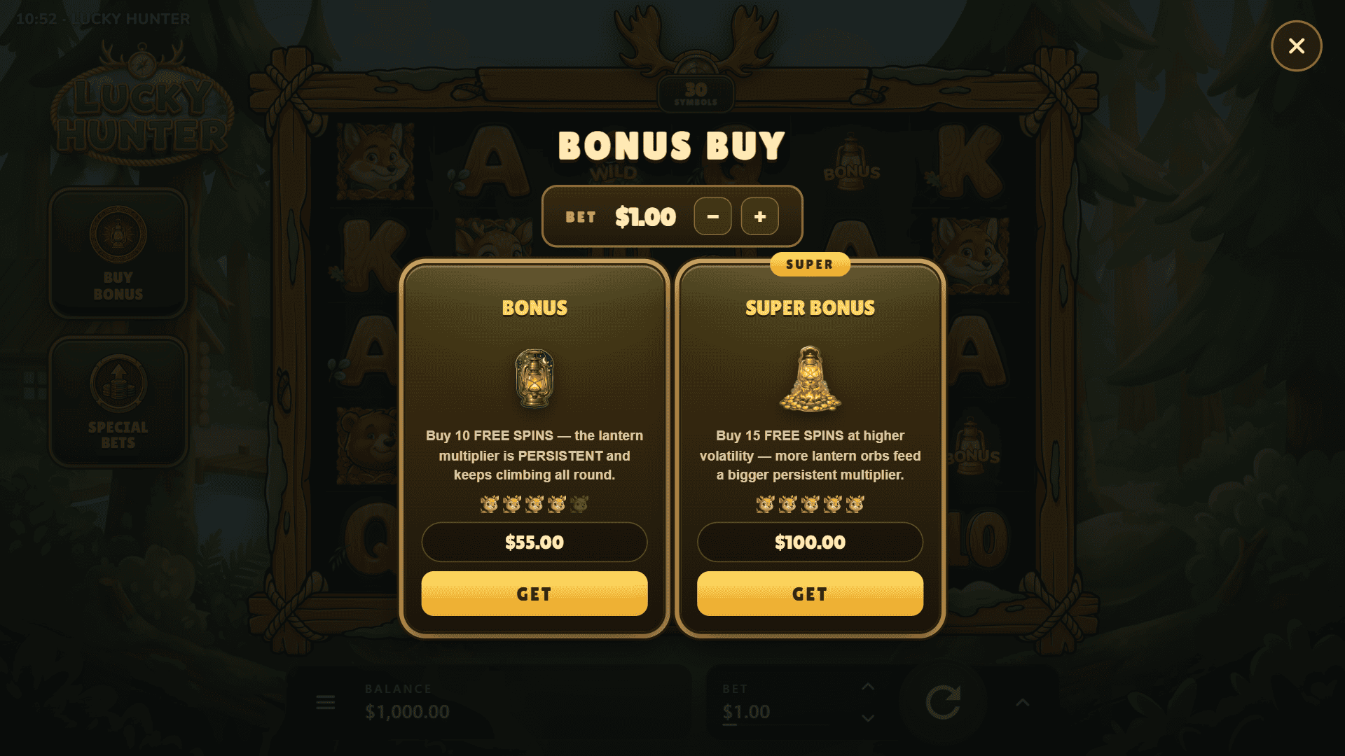 Lucky Hunter bonus buy menu