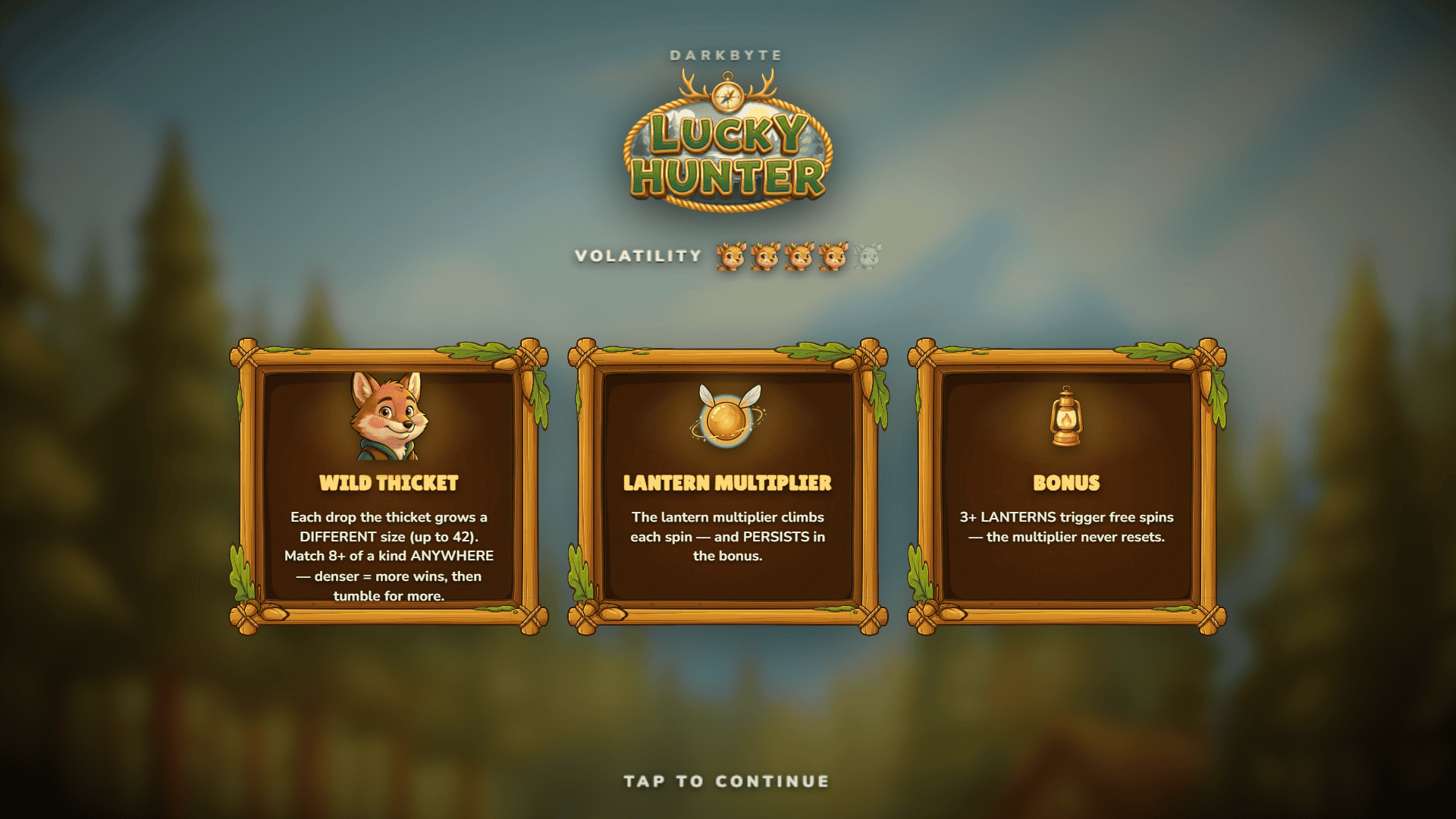 Lucky Hunter slot intro screen