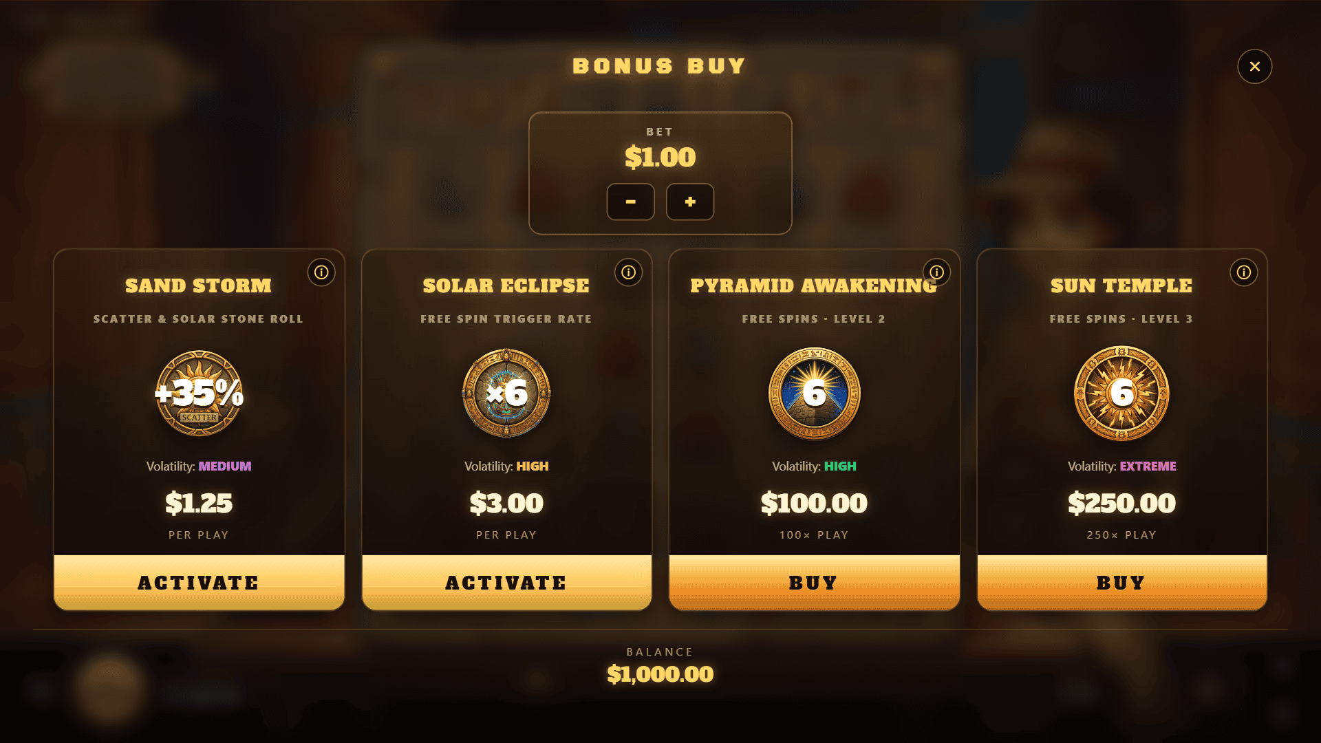 Maya Rush bonus buy menu