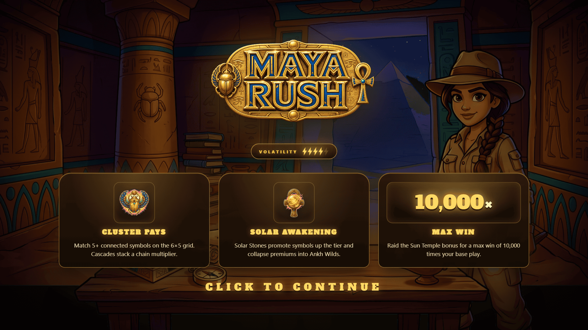 Maya Rush slot intro screen