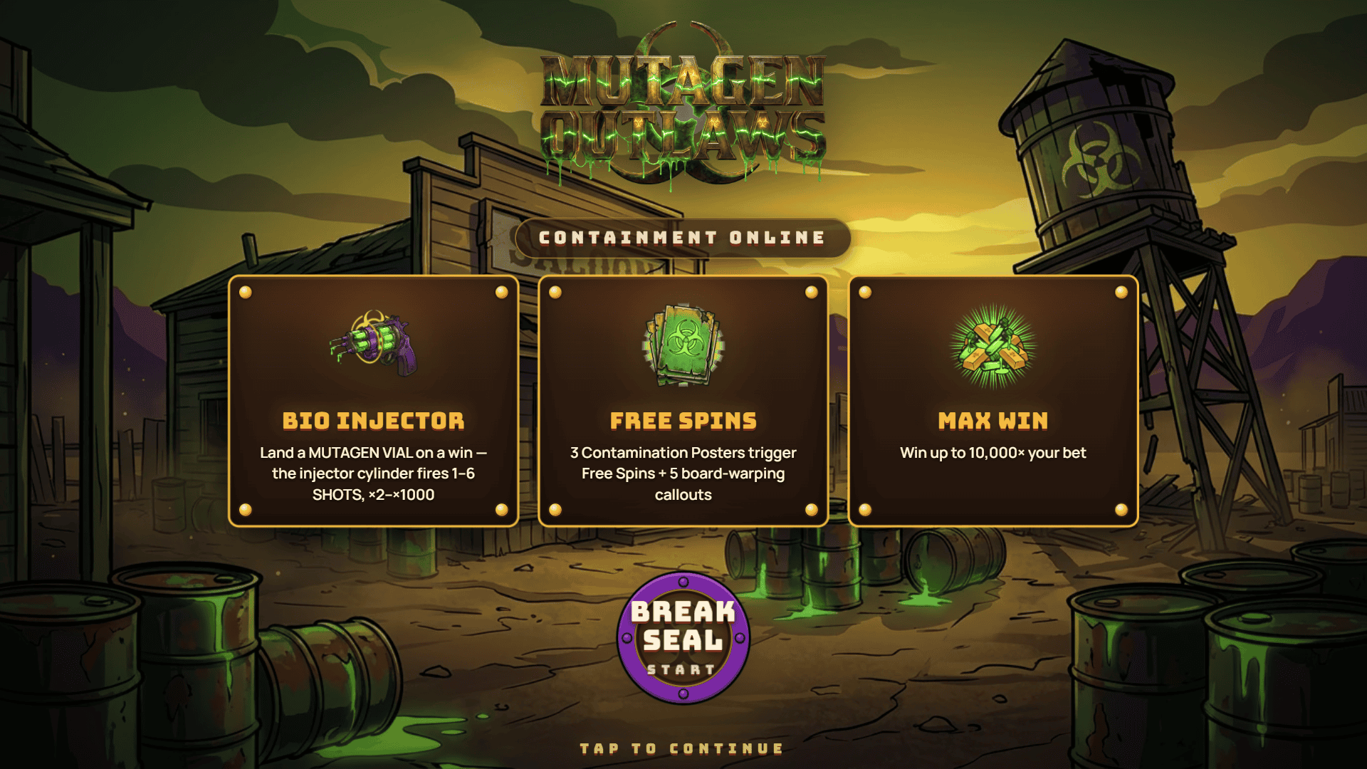 Mutagen Outlaws slot intro screen