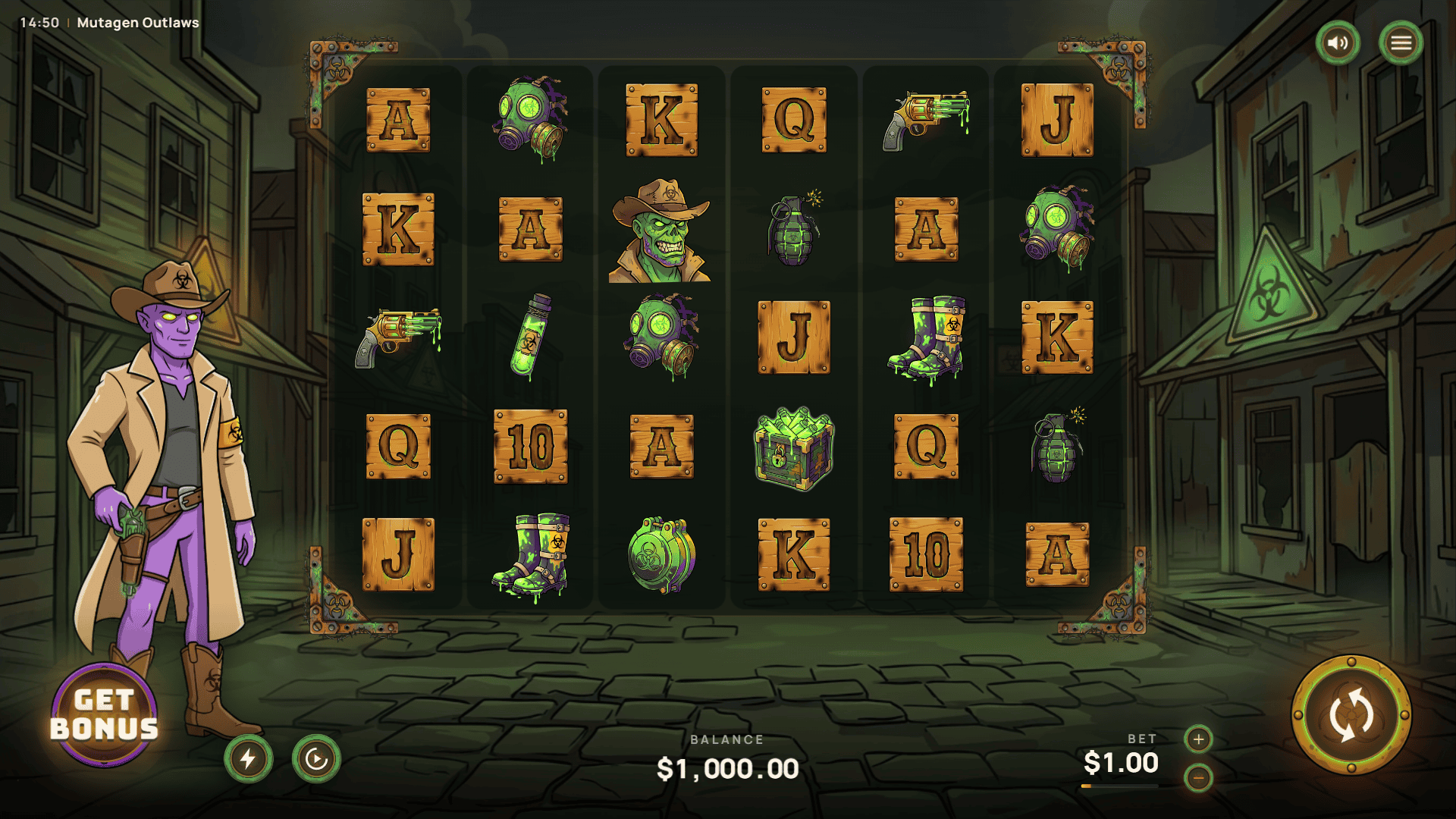 Mutagen Outlaws slot gameplay reels