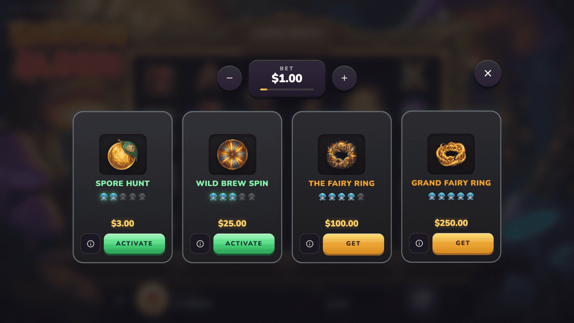 Shroom Bloom bonus buy menu