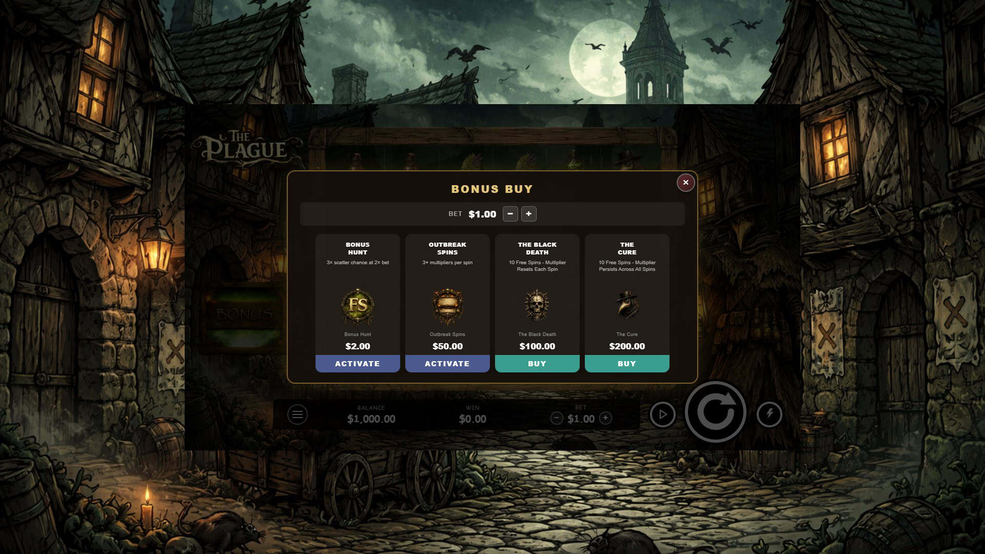 The Plague bonus buy menu