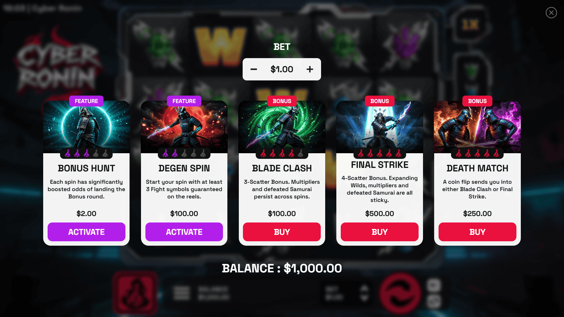 Cyber Ronin bonus buy menu