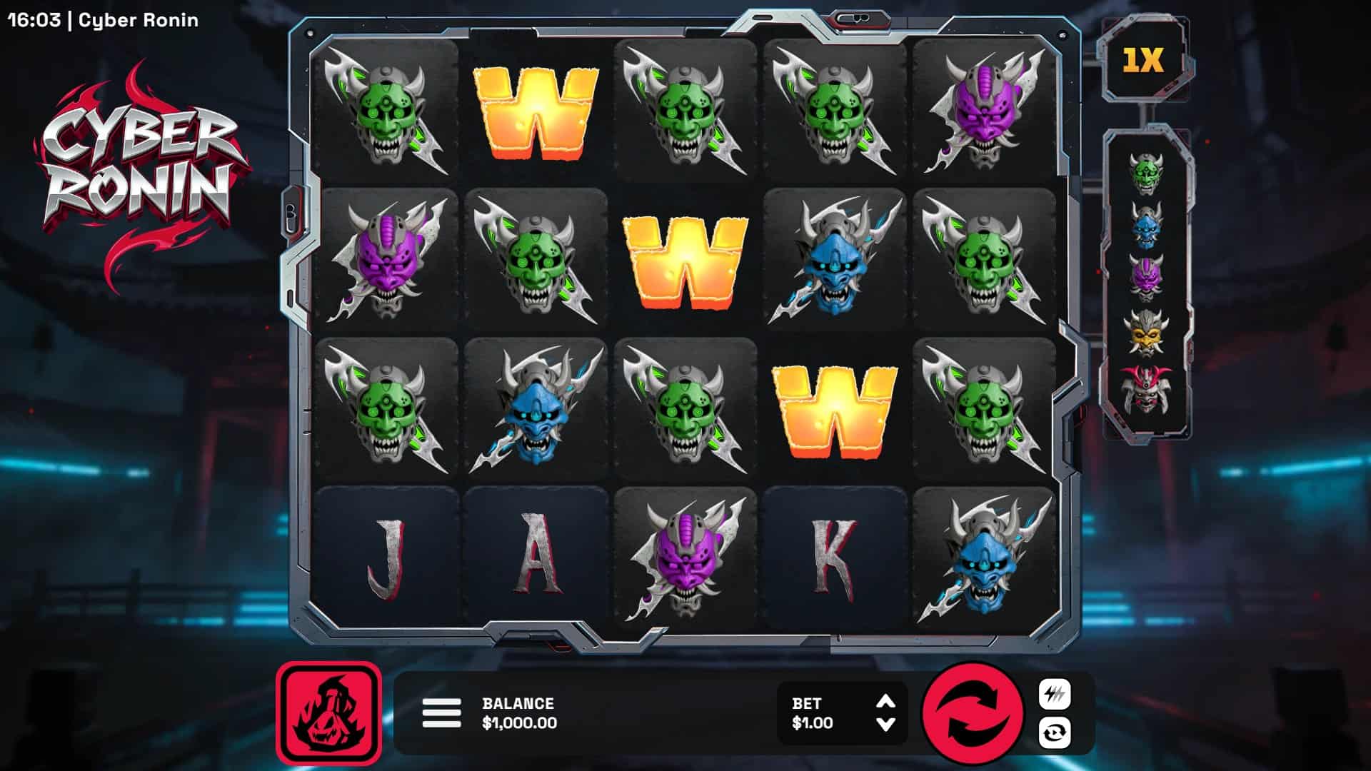 Cyber Ronin slot gameplay reels