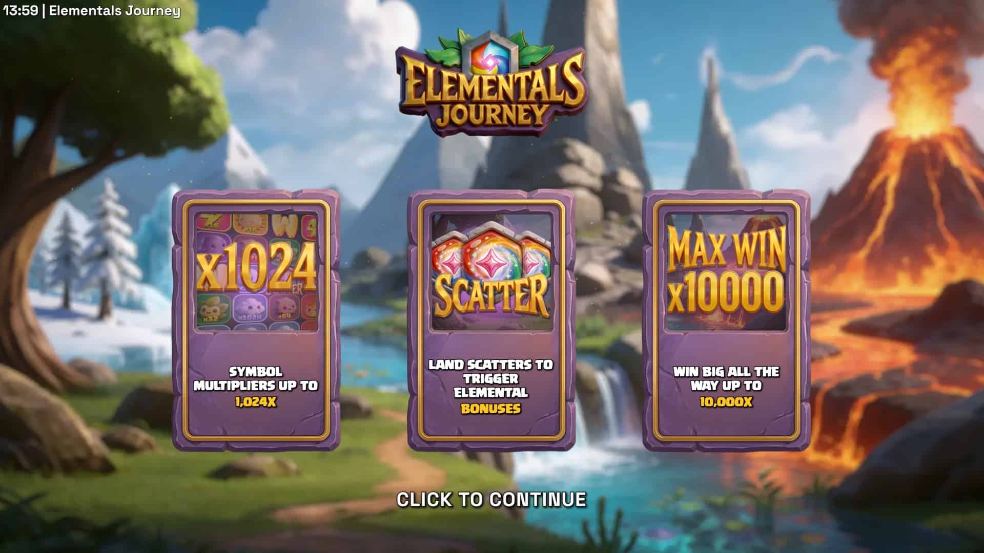 Elementals Journey slot intro screen