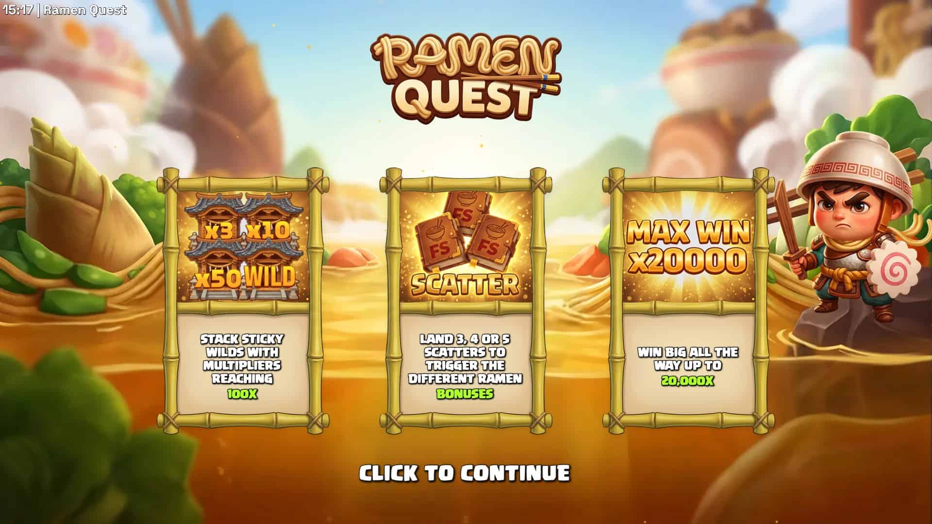 Ramen Quest slot intro screen