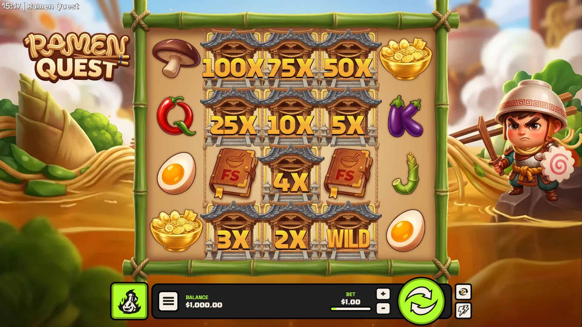 Ramen Quest slot gameplay reels