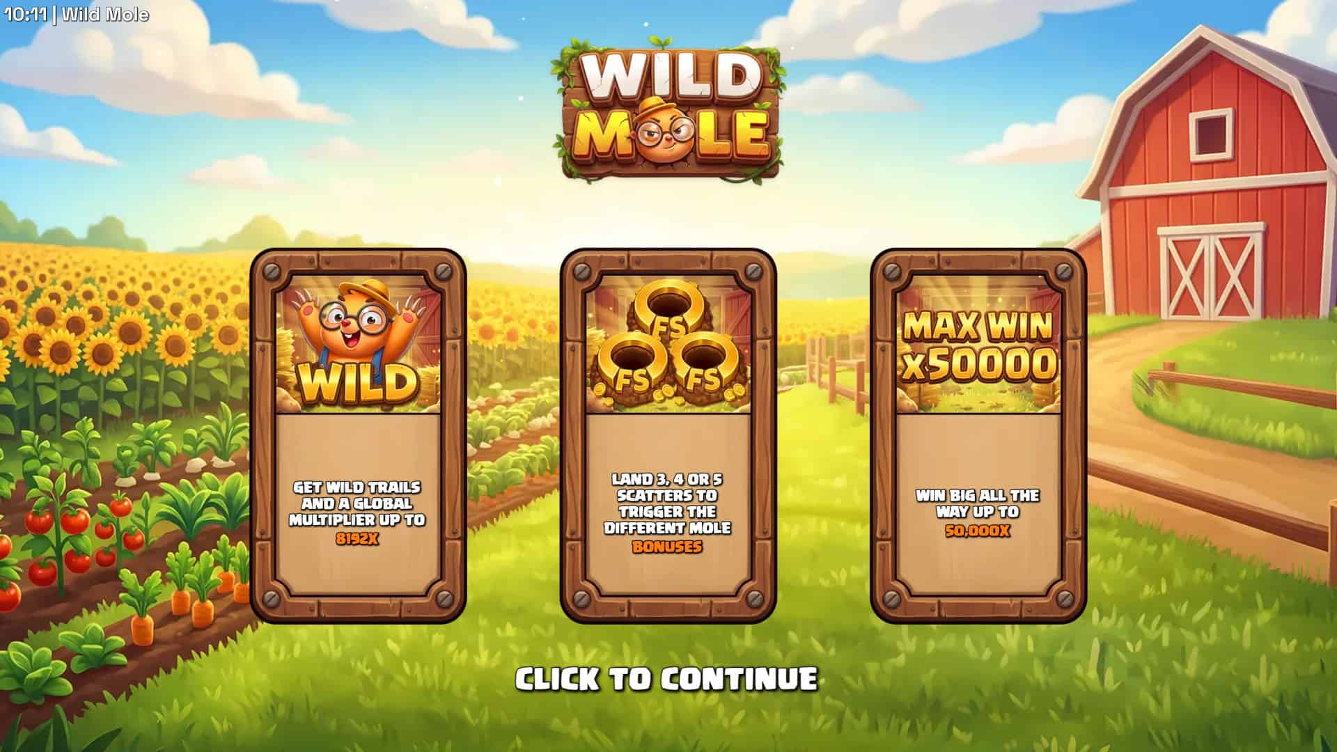 Wild Mole slot intro screen
