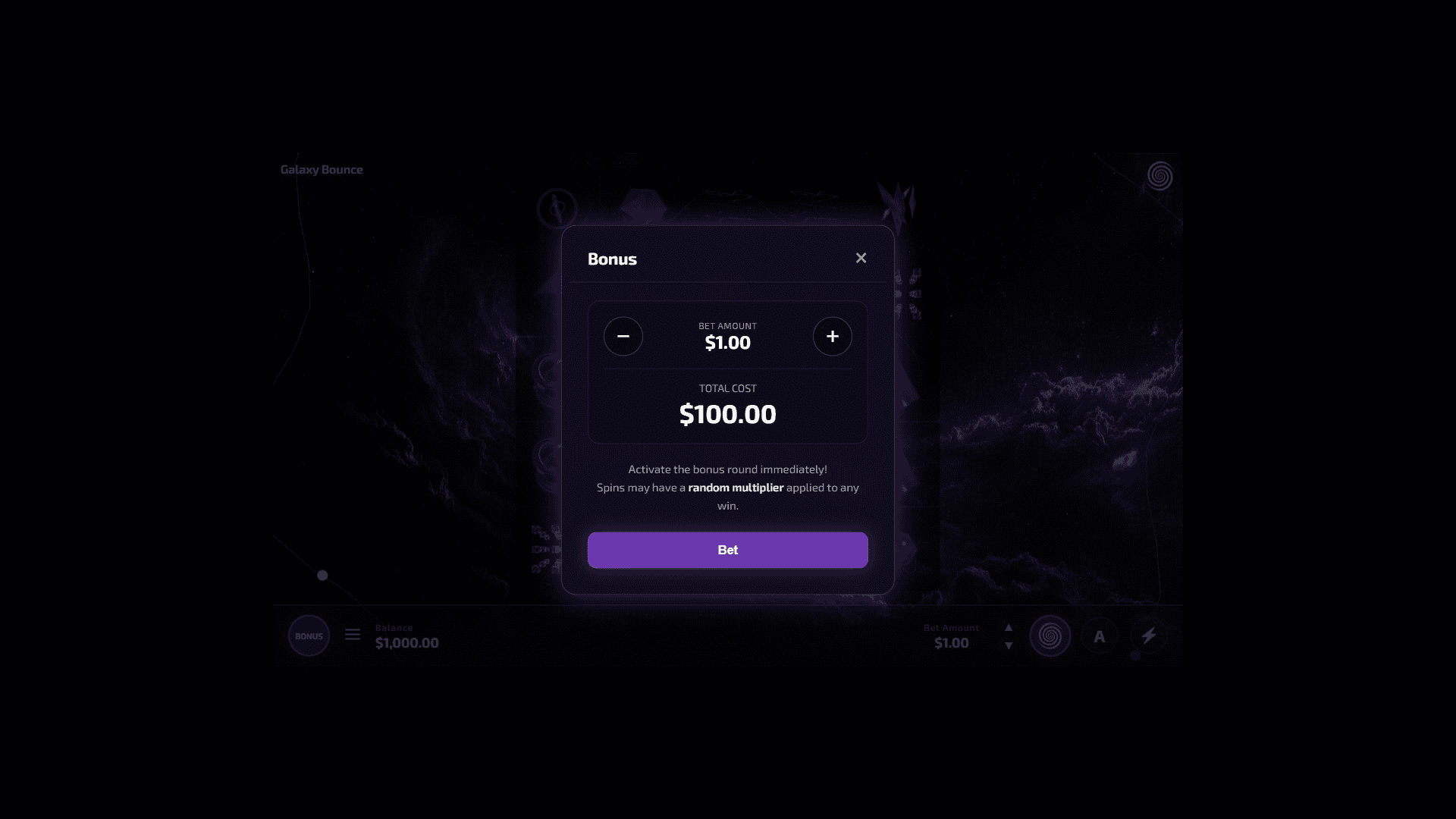 Galaxy Bounce bonus buy menu