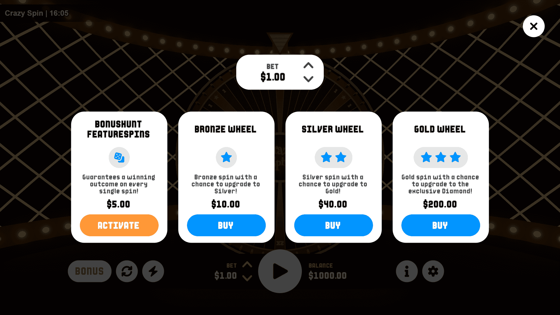 Crazy Spin bonus buy menu