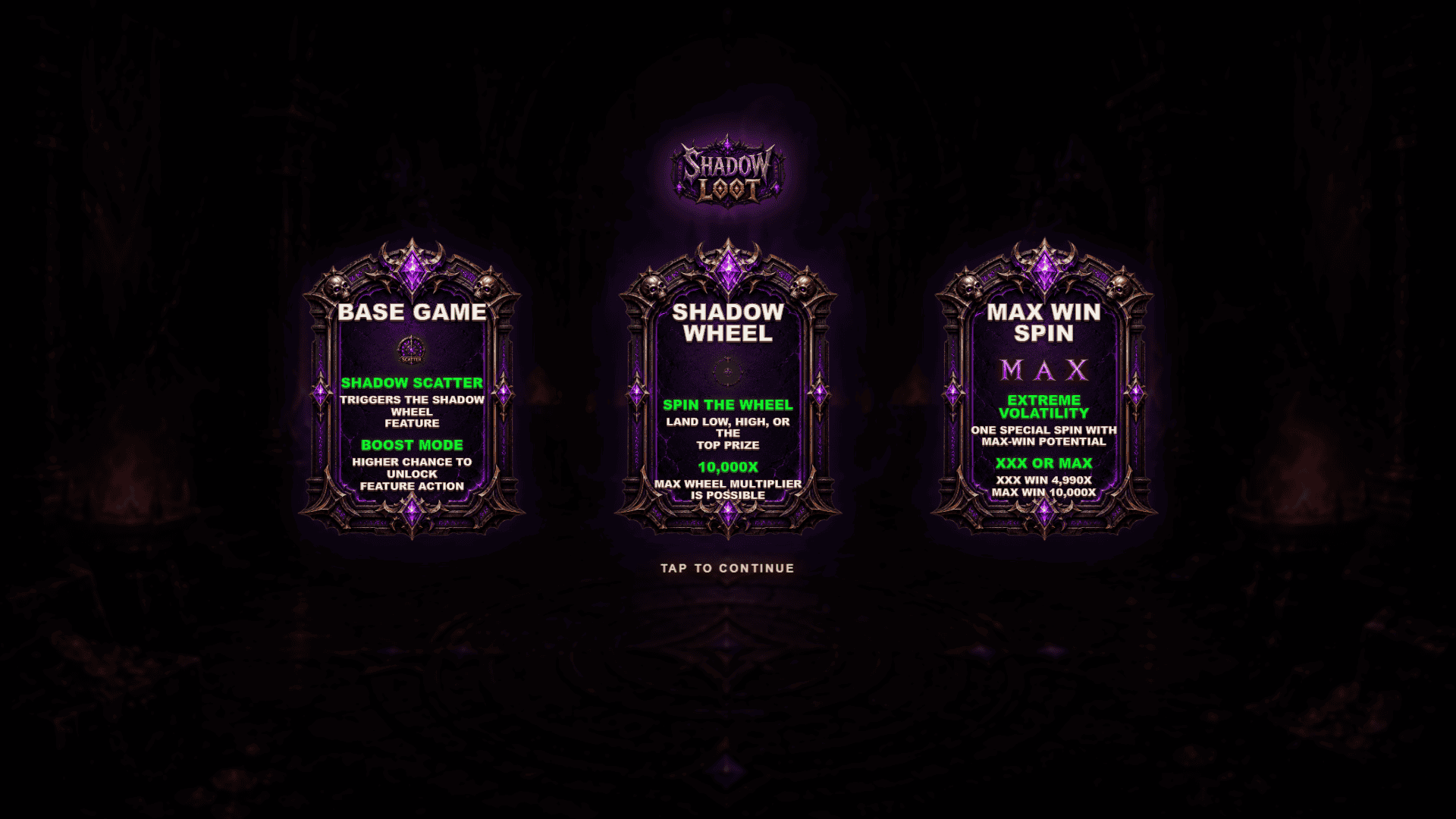 Shadow Loot slot intro screen