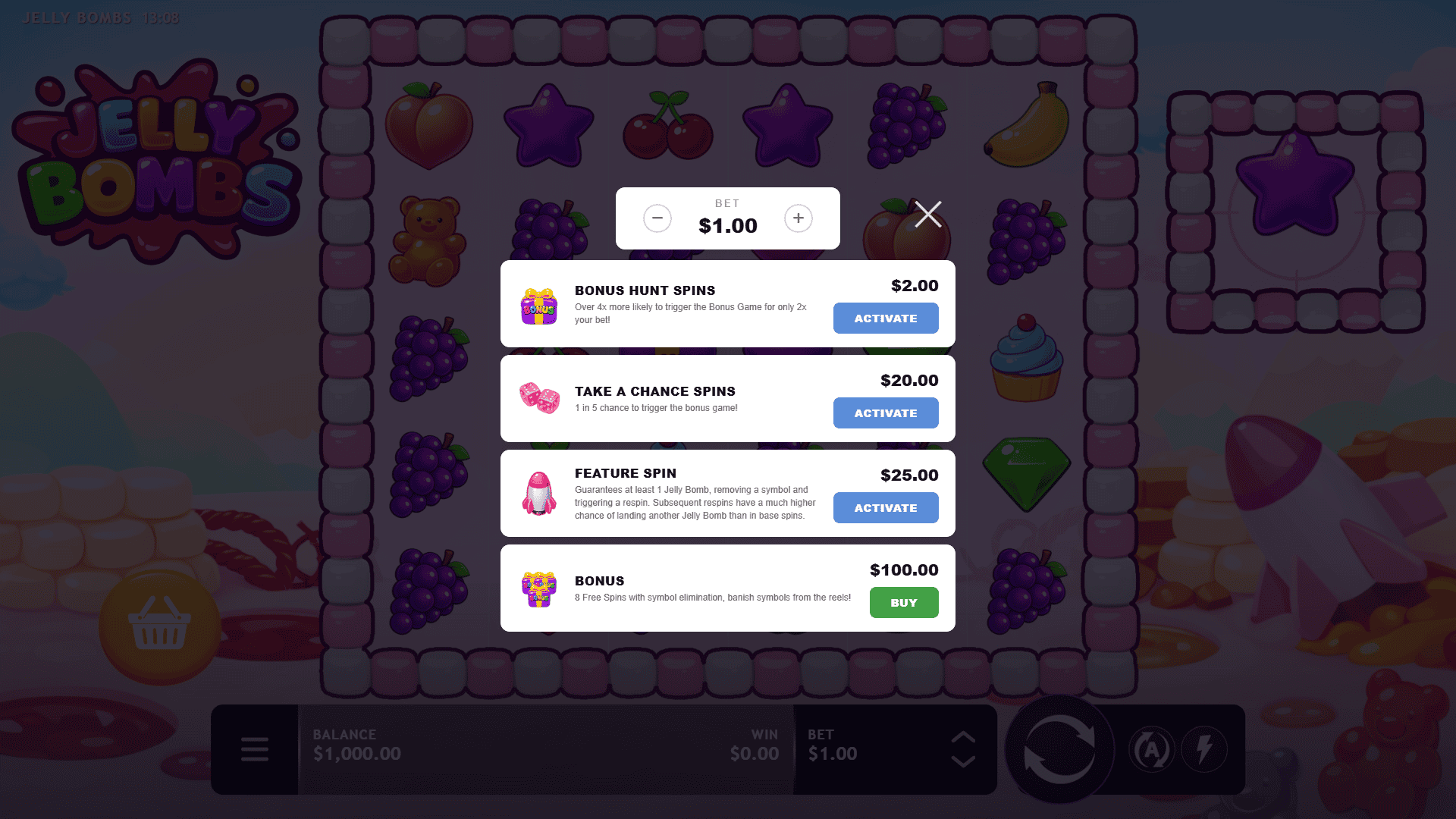 Jelly Bombs bonus buy menu