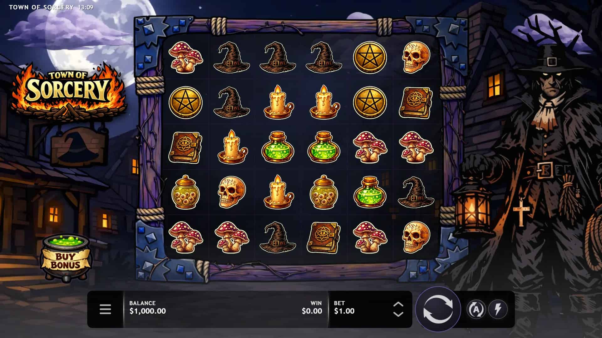 Town of Sorcery slot gameplay reels