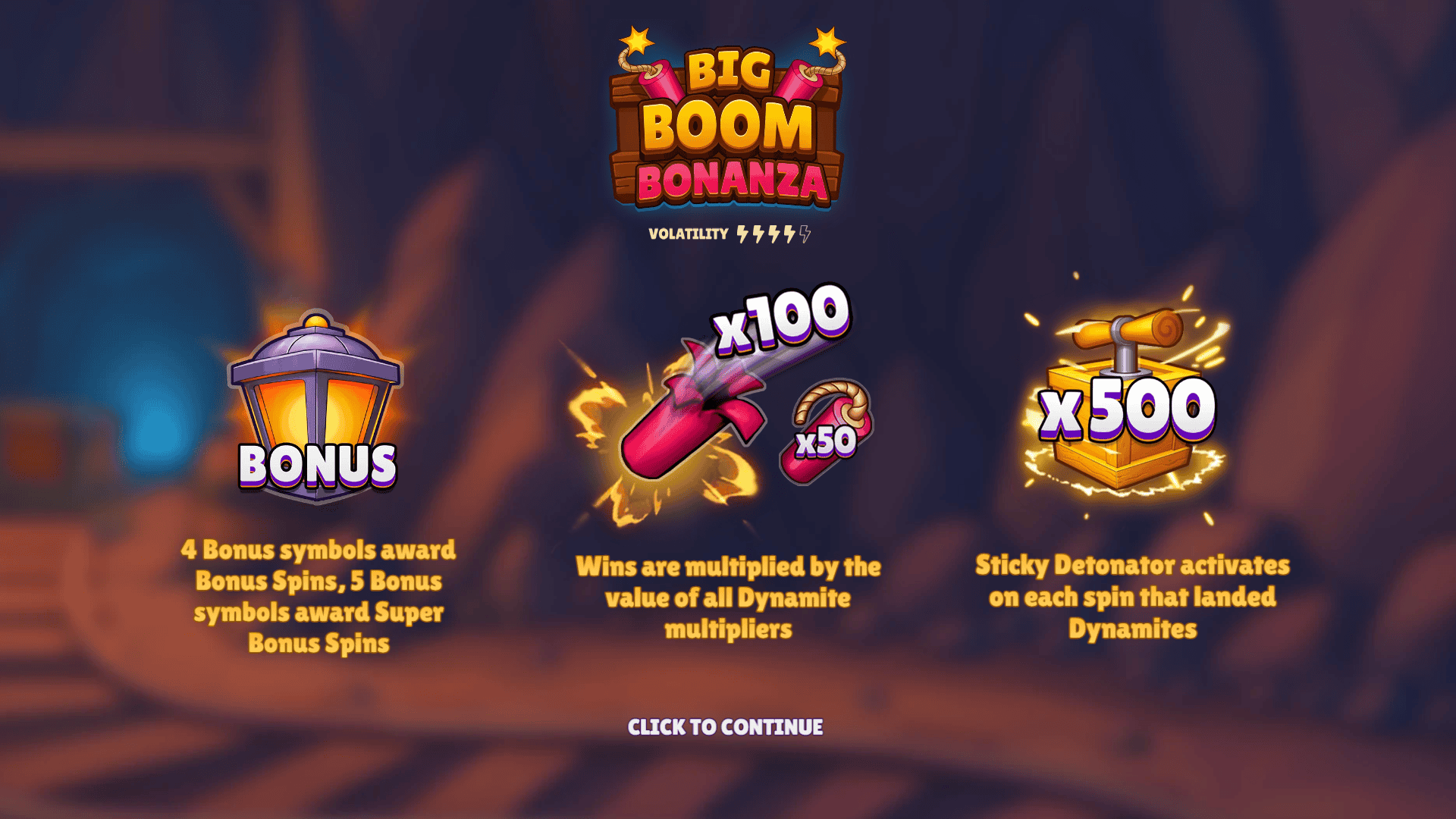 Big Boom Bonanza slot intro screen