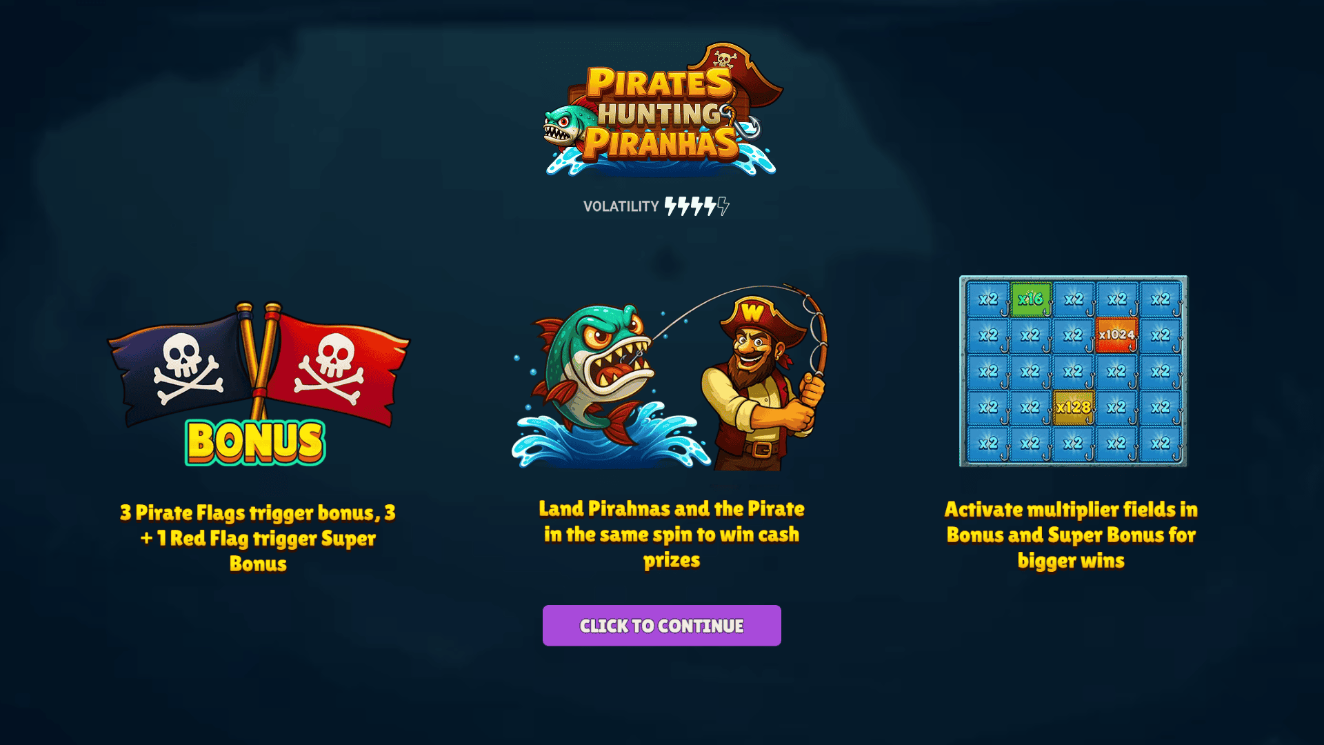 Pirates Hunting Piranhas slot intro screen