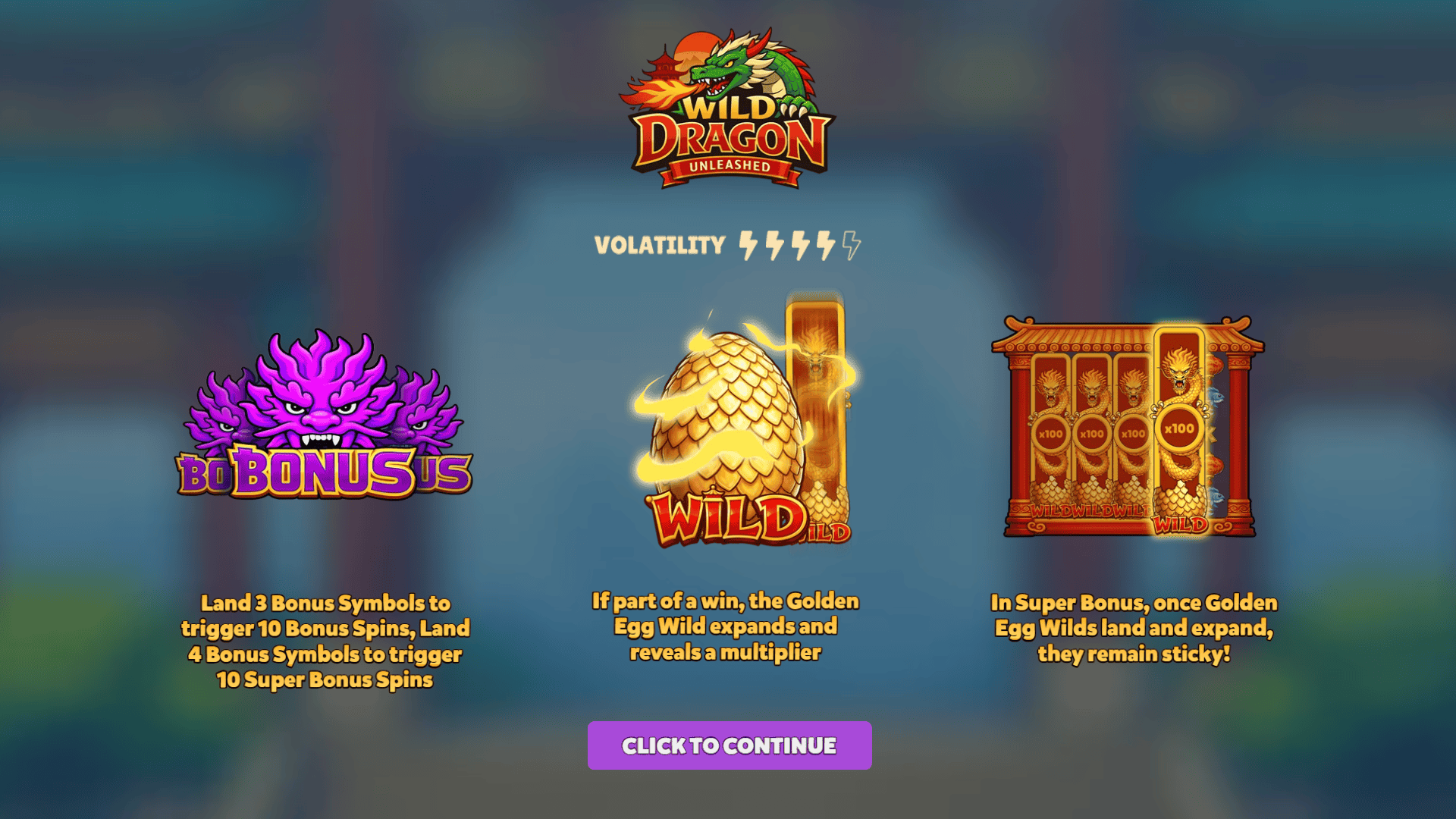 Wild Dragon Unleashed slot intro screen