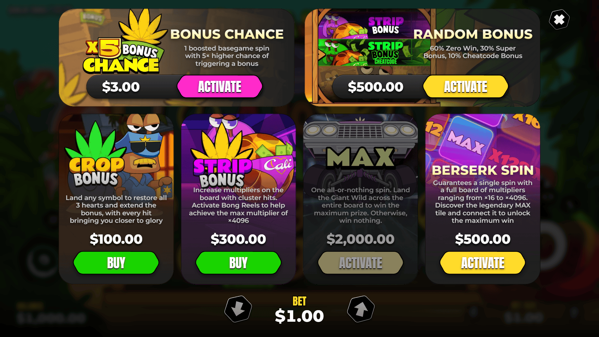 Ganja Snail bonus buy menu