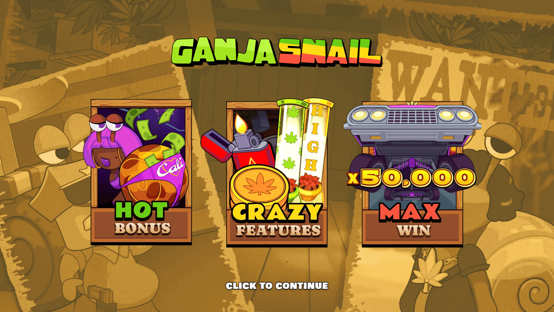 Ganja Snail slot intro screen