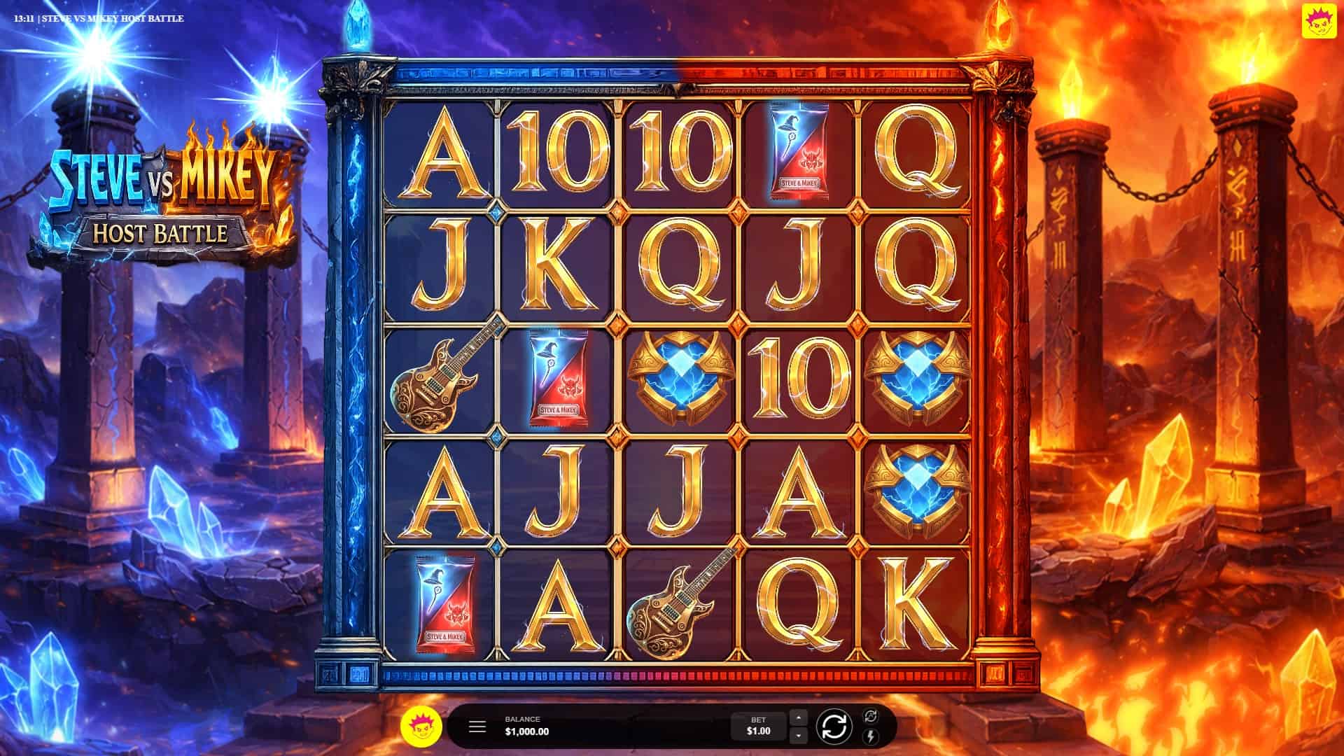 Steve VS Mikey Host Battle slot gameplay reels