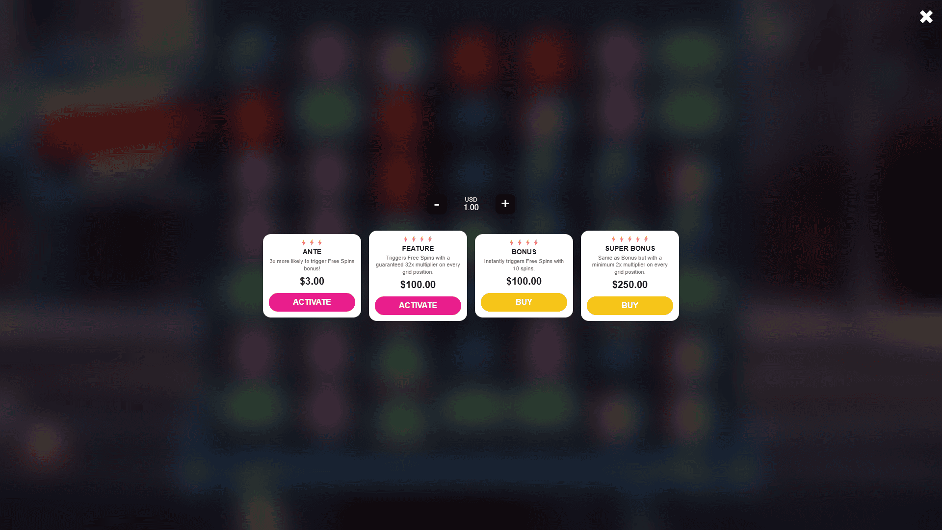 Street Rush 4000 bonus buy menu