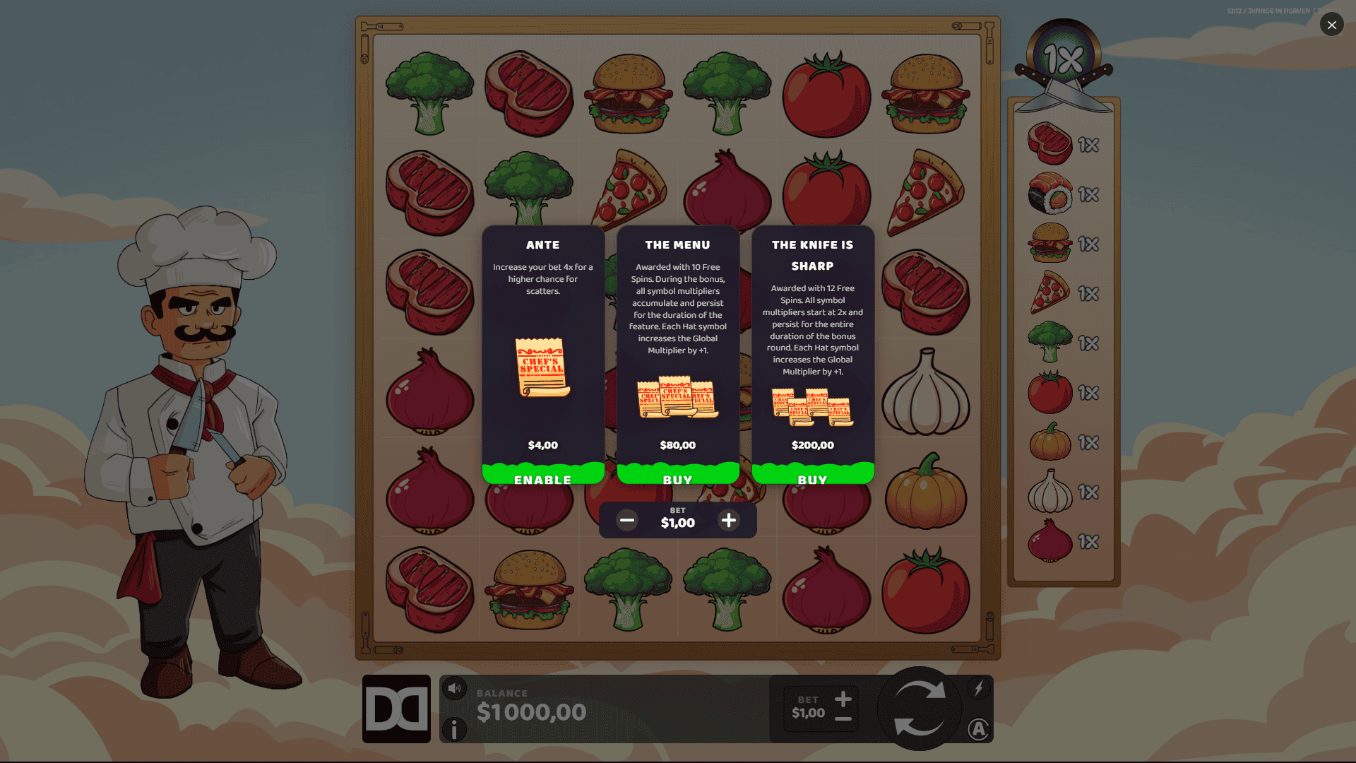 Dinner In Heaven bonus buy menu