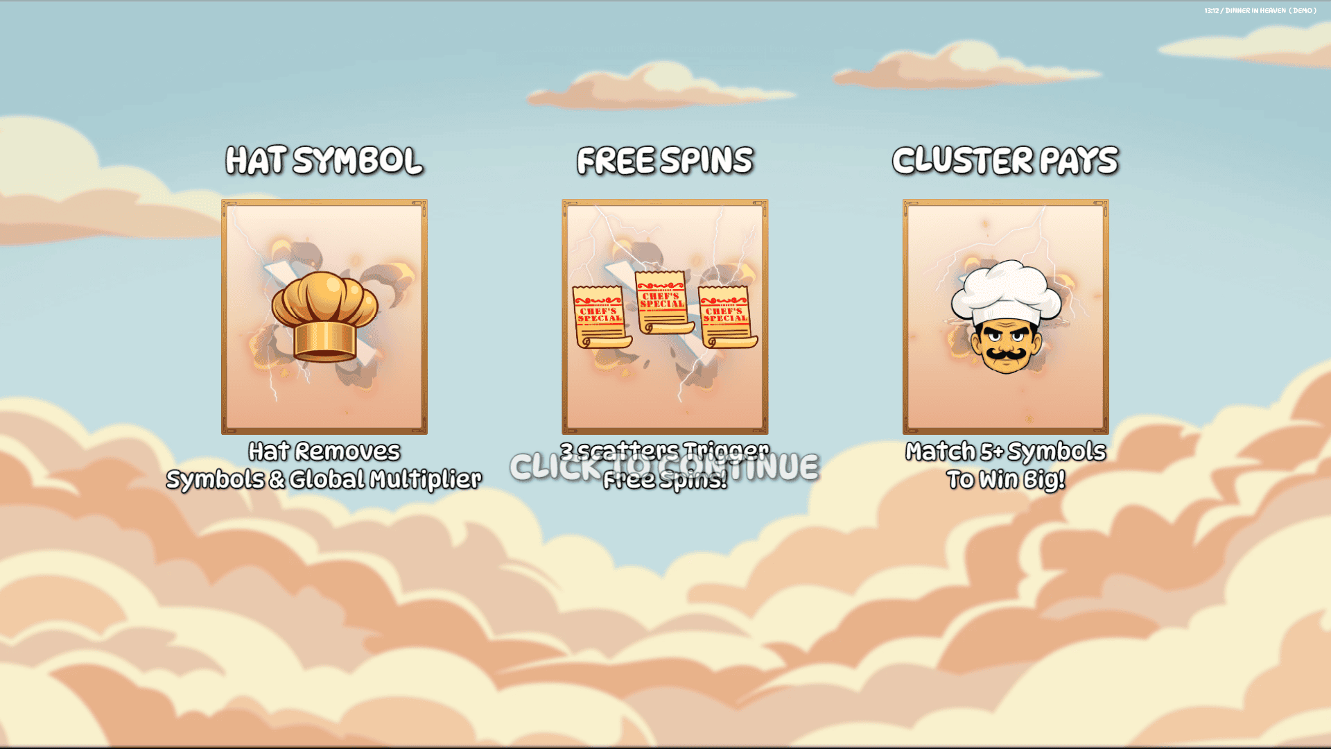 Dinner In Heaven slot intro screen