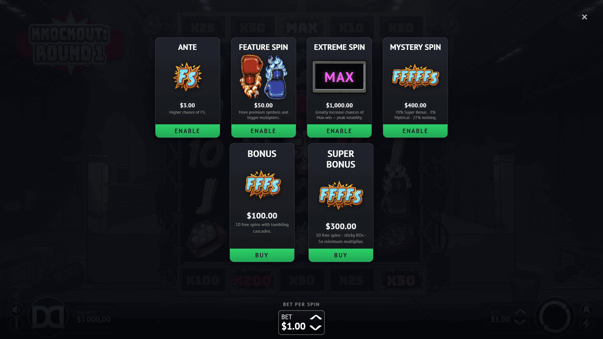 Knockout: Round 1 bonus buy menu