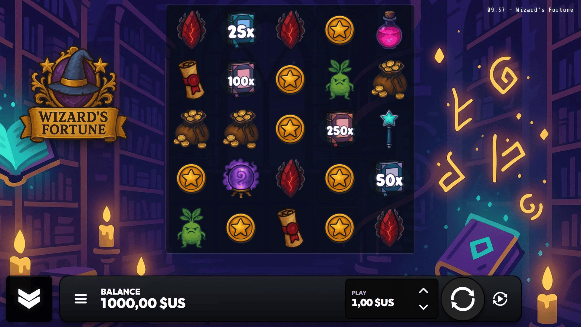 Wizards Fortune slot gameplay reels