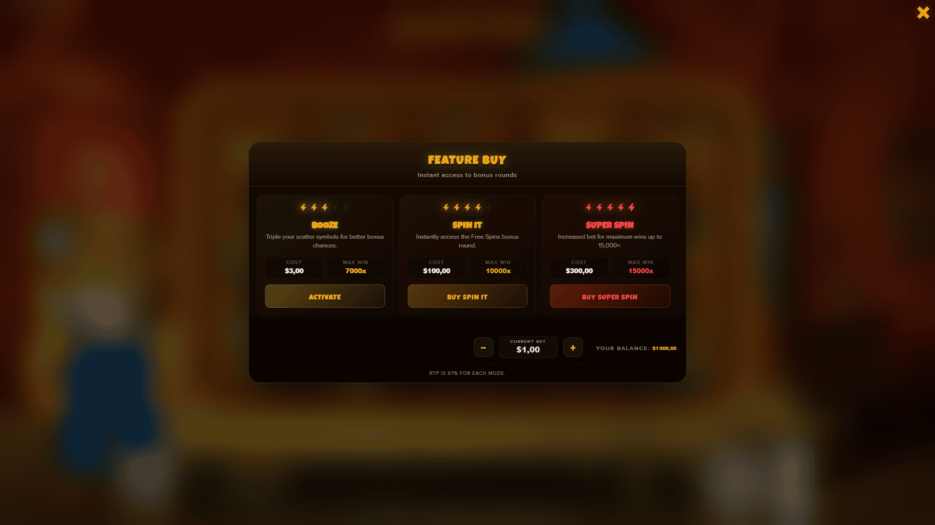 Grumpy Paps bonus buy menu