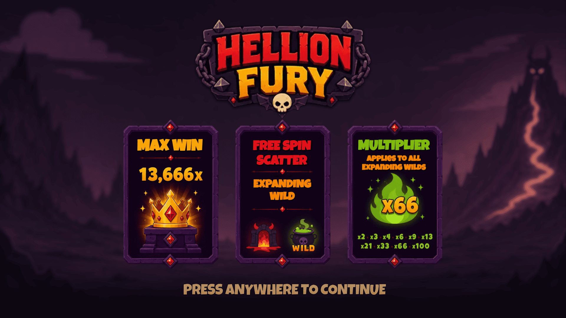 Hellion Fury slot intro screen
