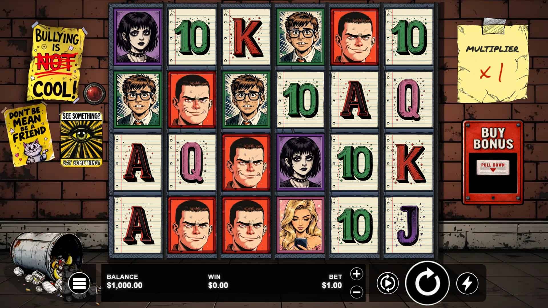 Bullied! slot gameplay reels