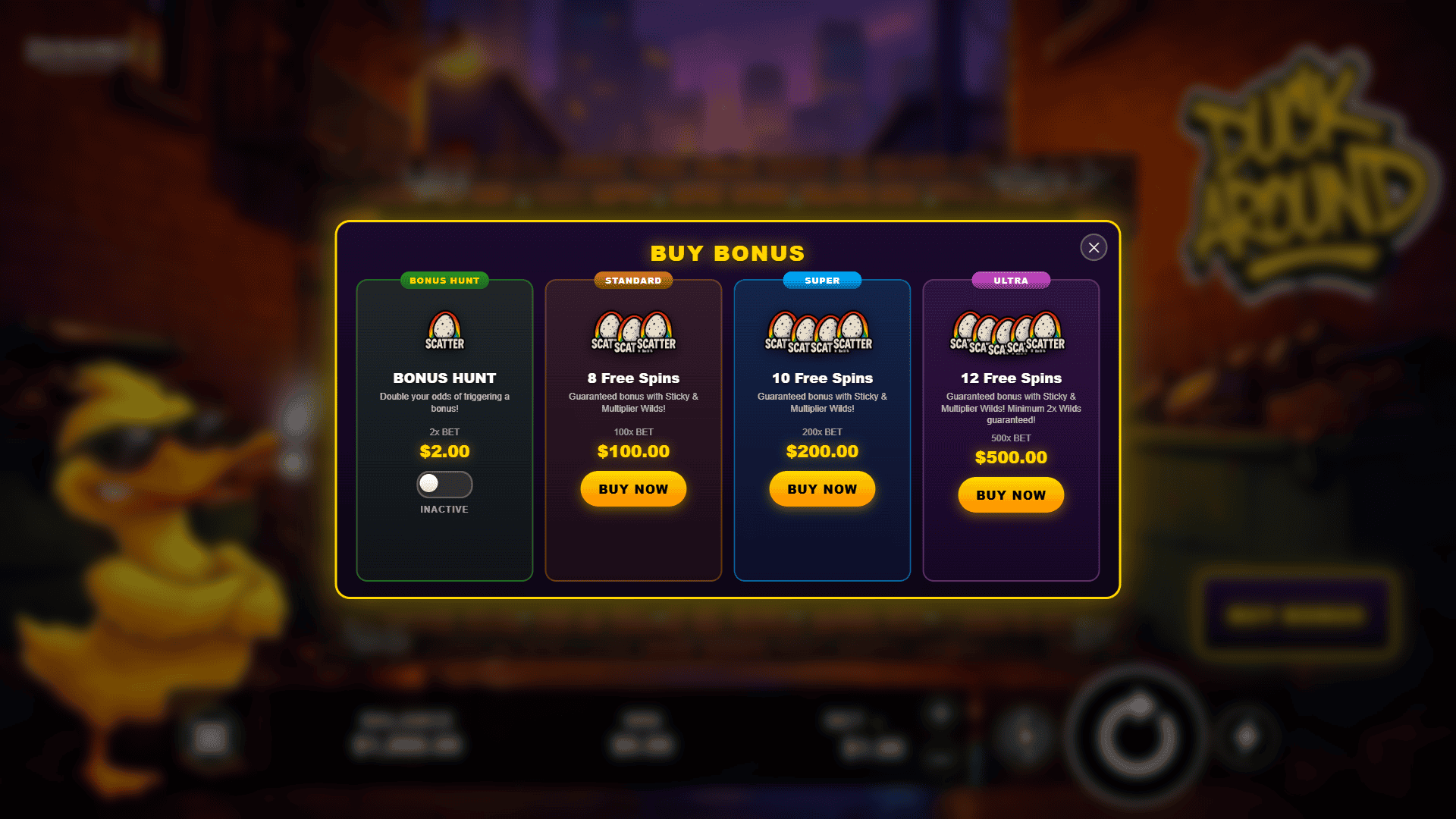 Duck Around bonus buy menu