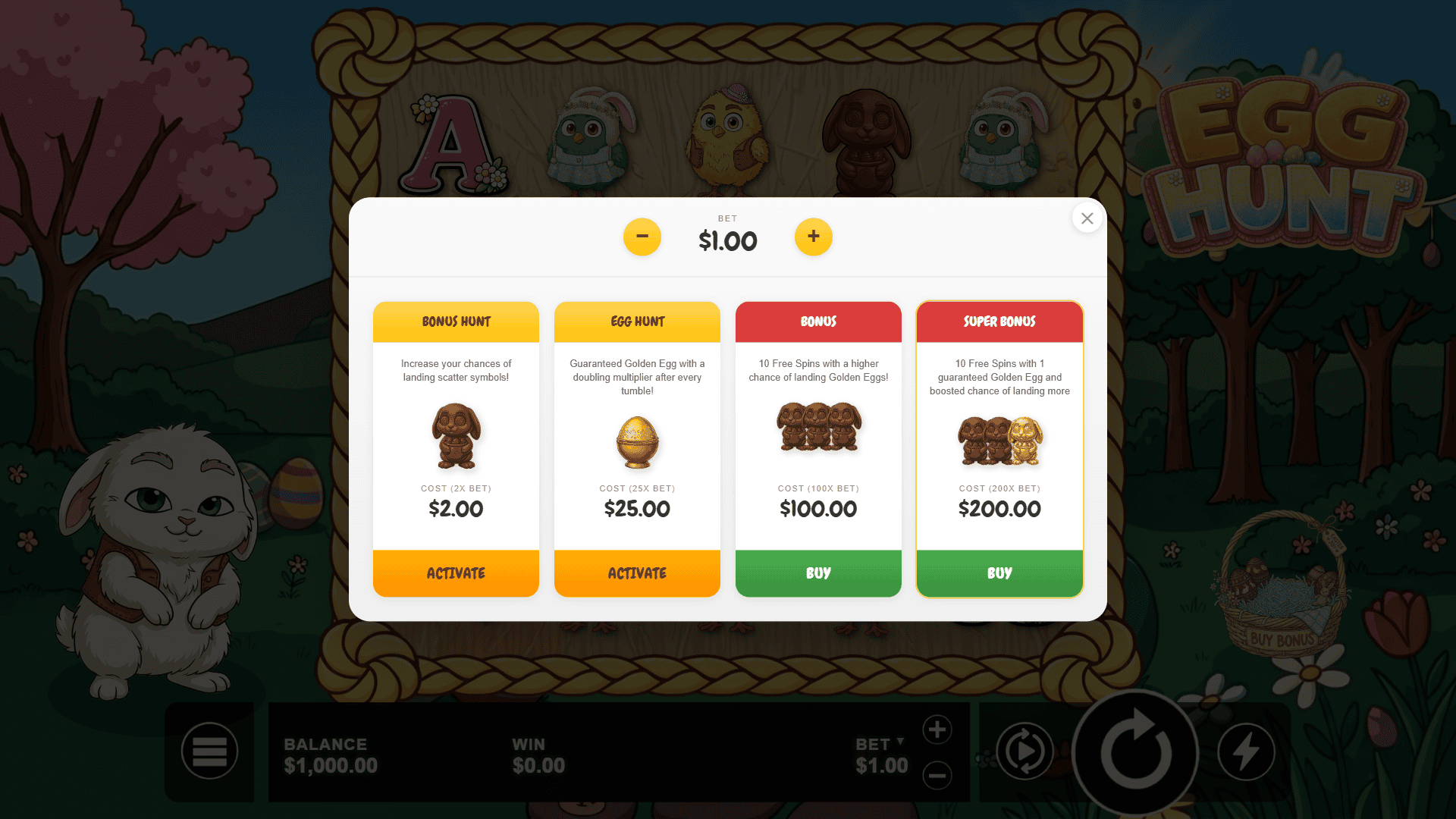 Egg Hunt bonus buy menu