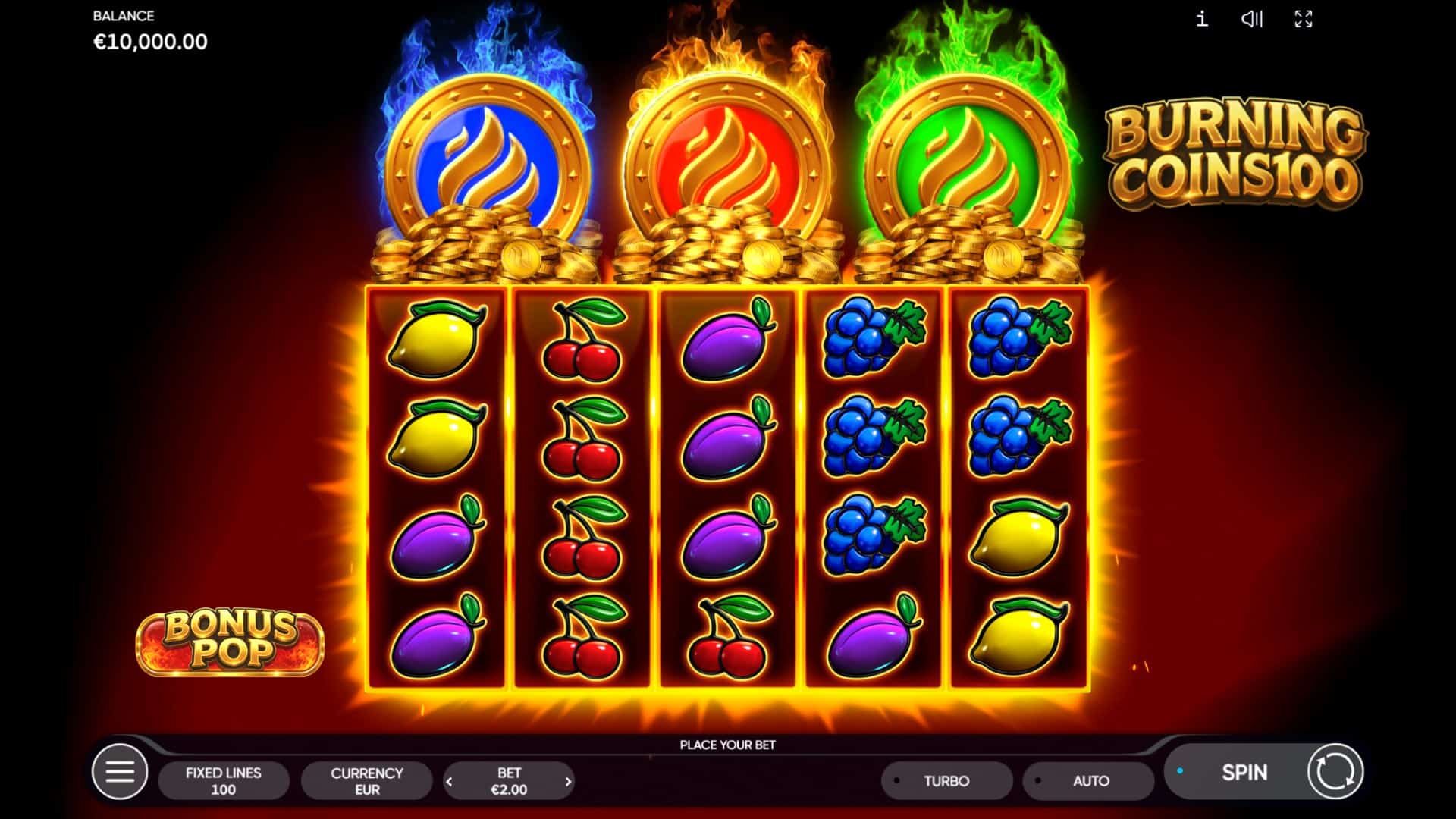 Burning Coins 100 slot gameplay reels