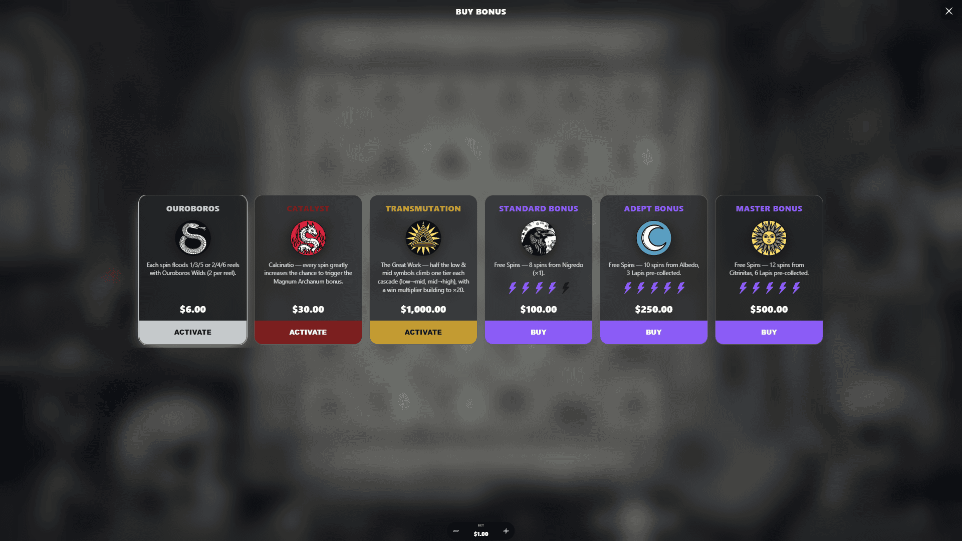 Magnum Archanum bonus buy menu