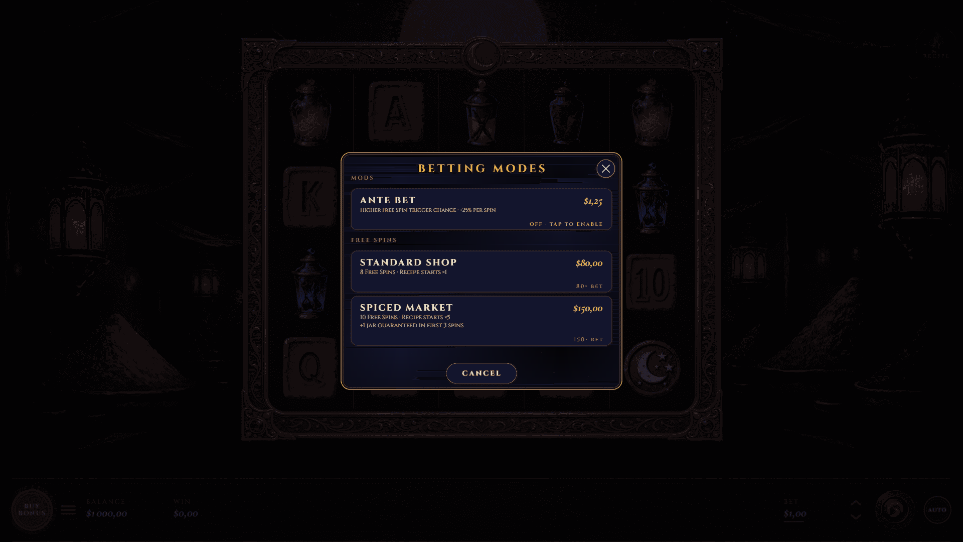 Moon Spice Market bonus buy menu
