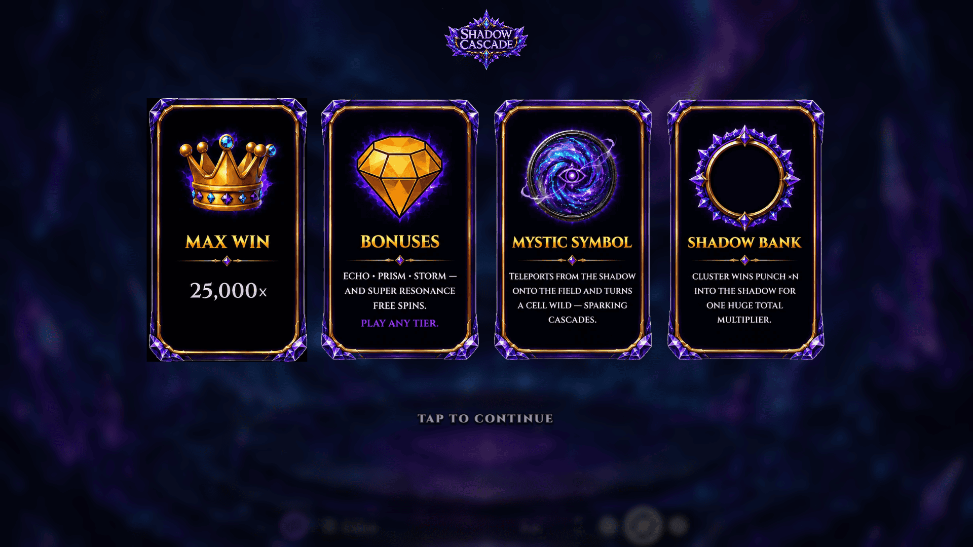 Shadow Cascade slot intro screen