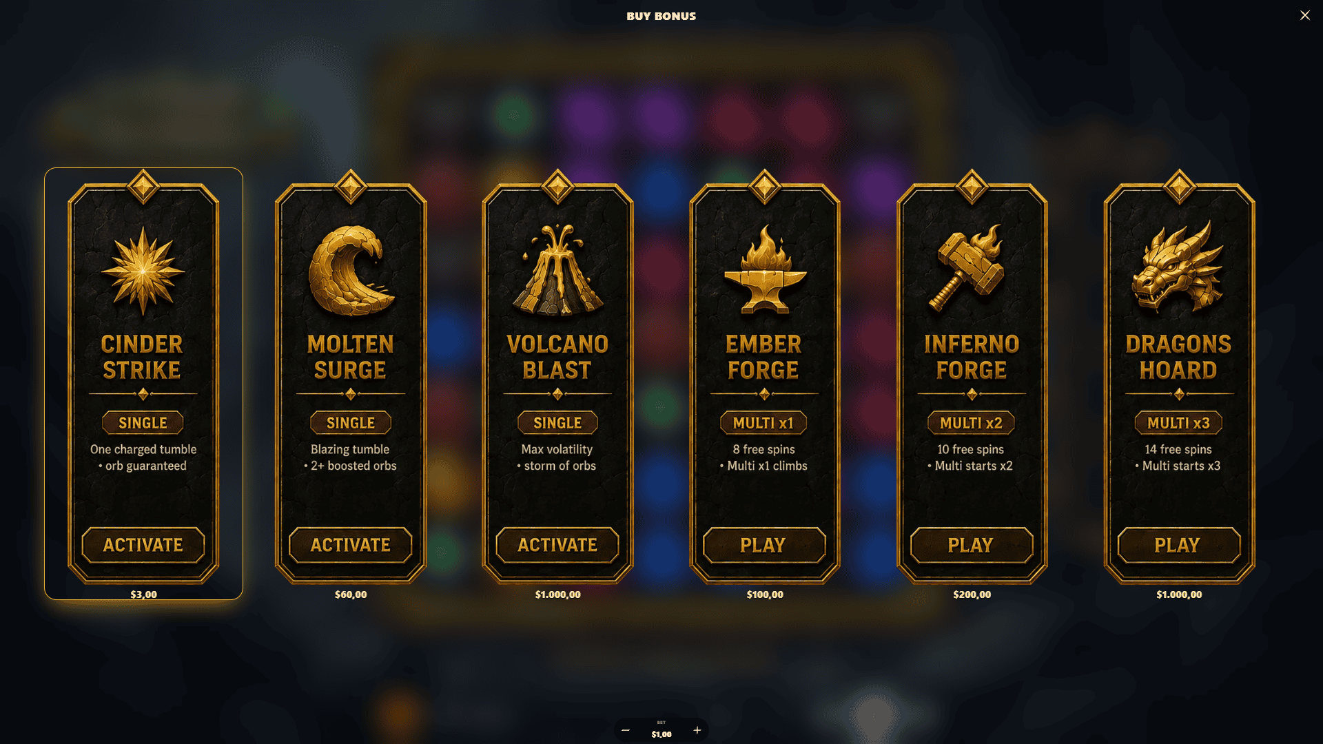 Stone Rush bonus buy menu