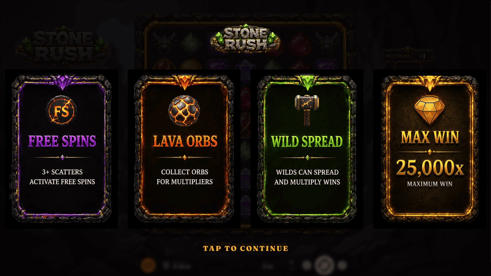 Stone Rush slot intro screen