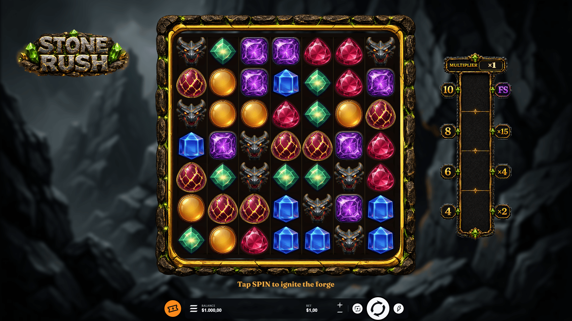 Stone Rush slot gameplay reels