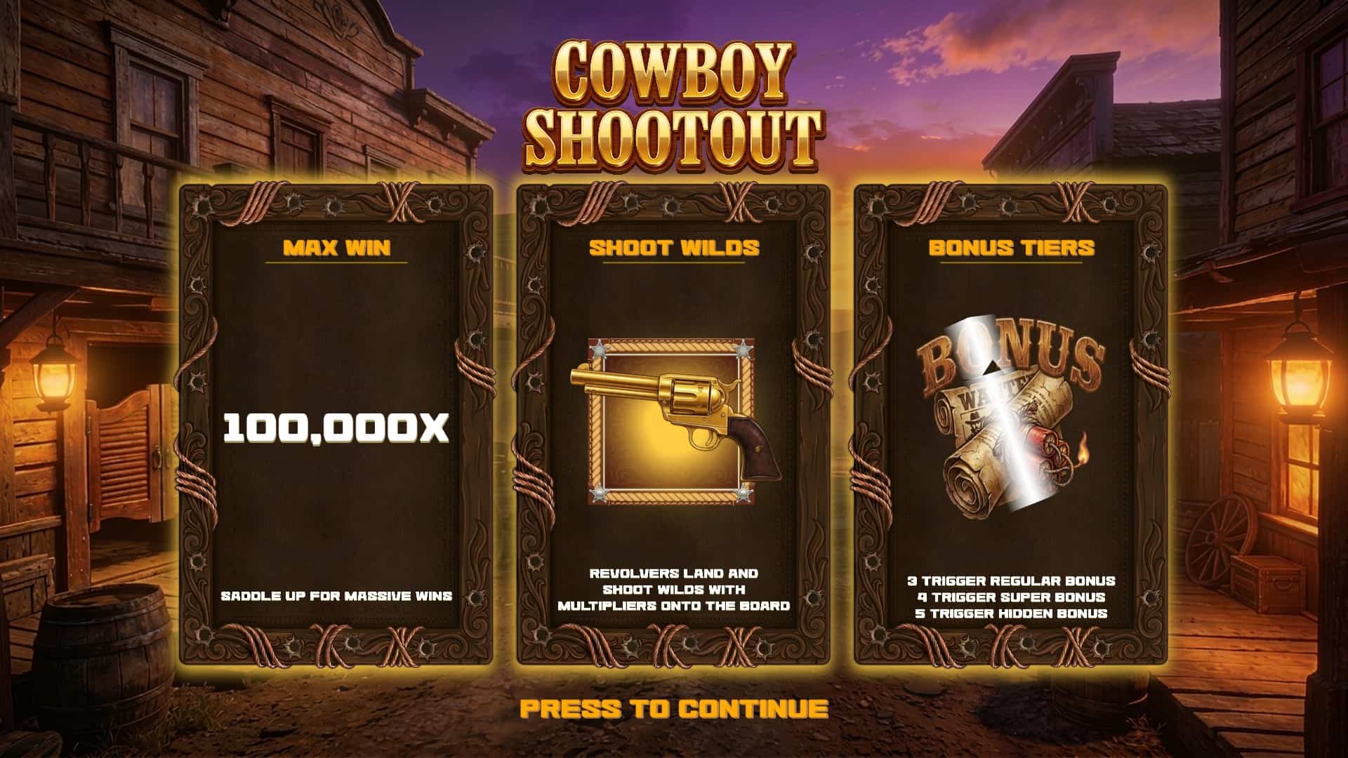 Cowboy Shootout slot intro screen