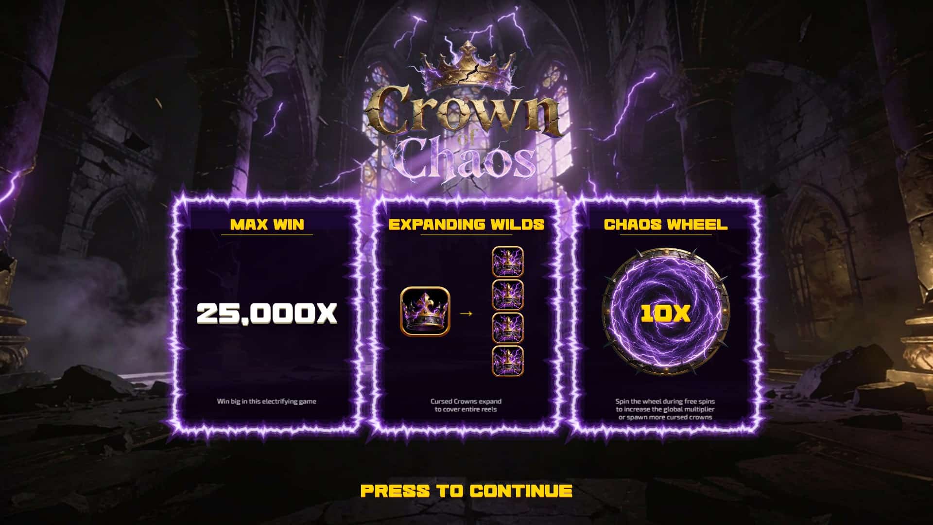 Crown of Chaos slot intro screen