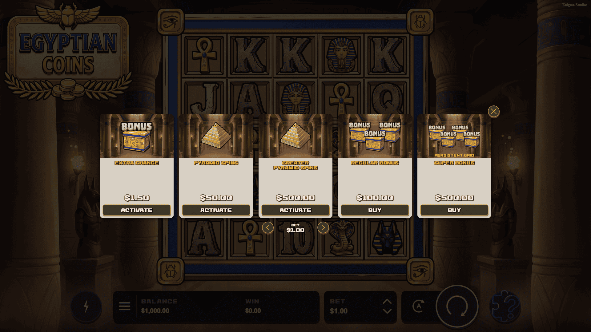 Egyptian Coins bonus buy menu