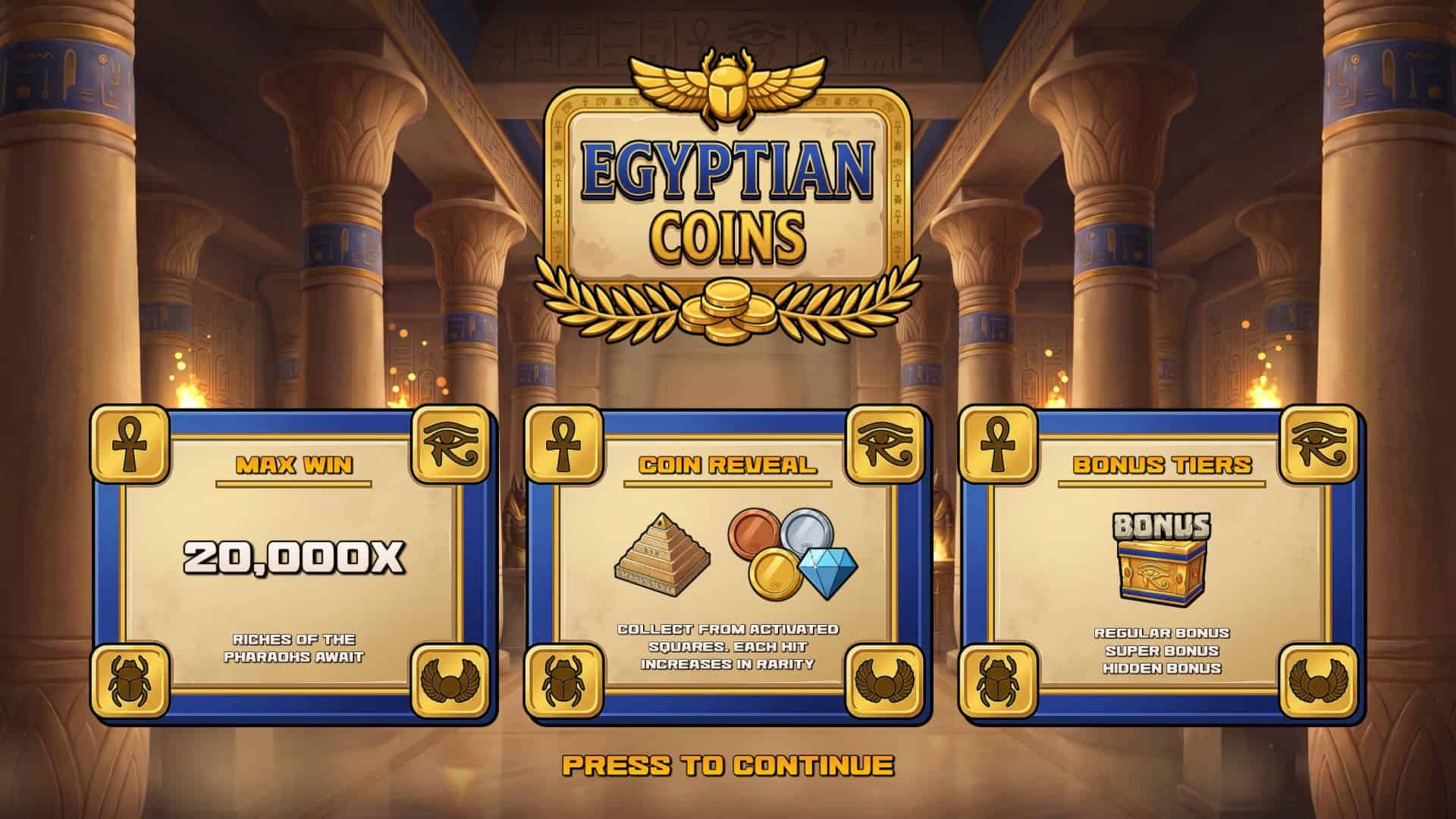 Egyptian Coins slot intro screen