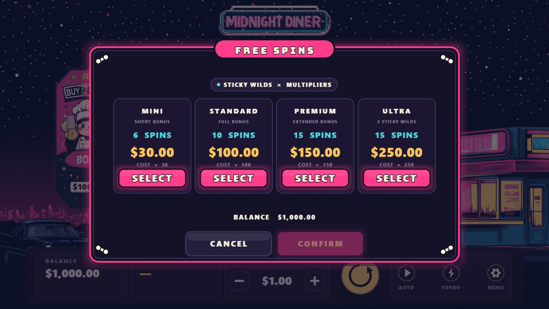 Midnight Diner bonus buy menu